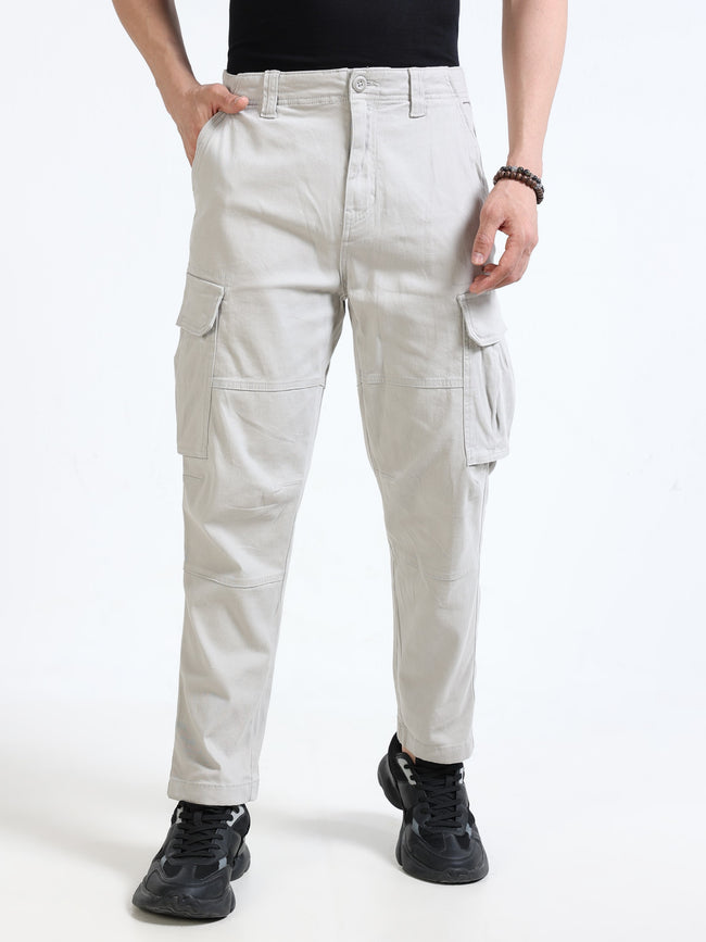 Men Beige Mid Rise Cargo Pants