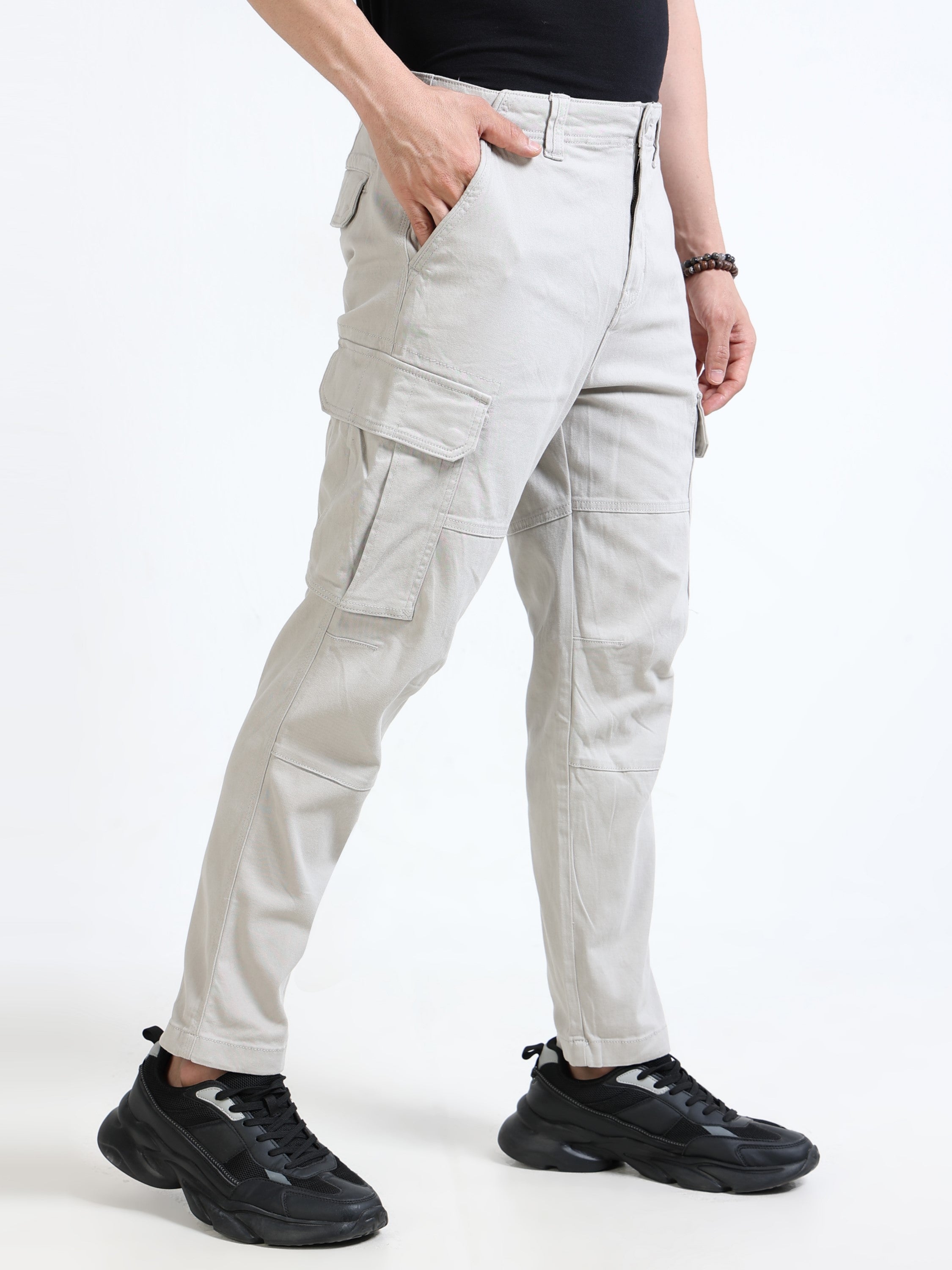 Men Beige Mid Rise Cargo Pants