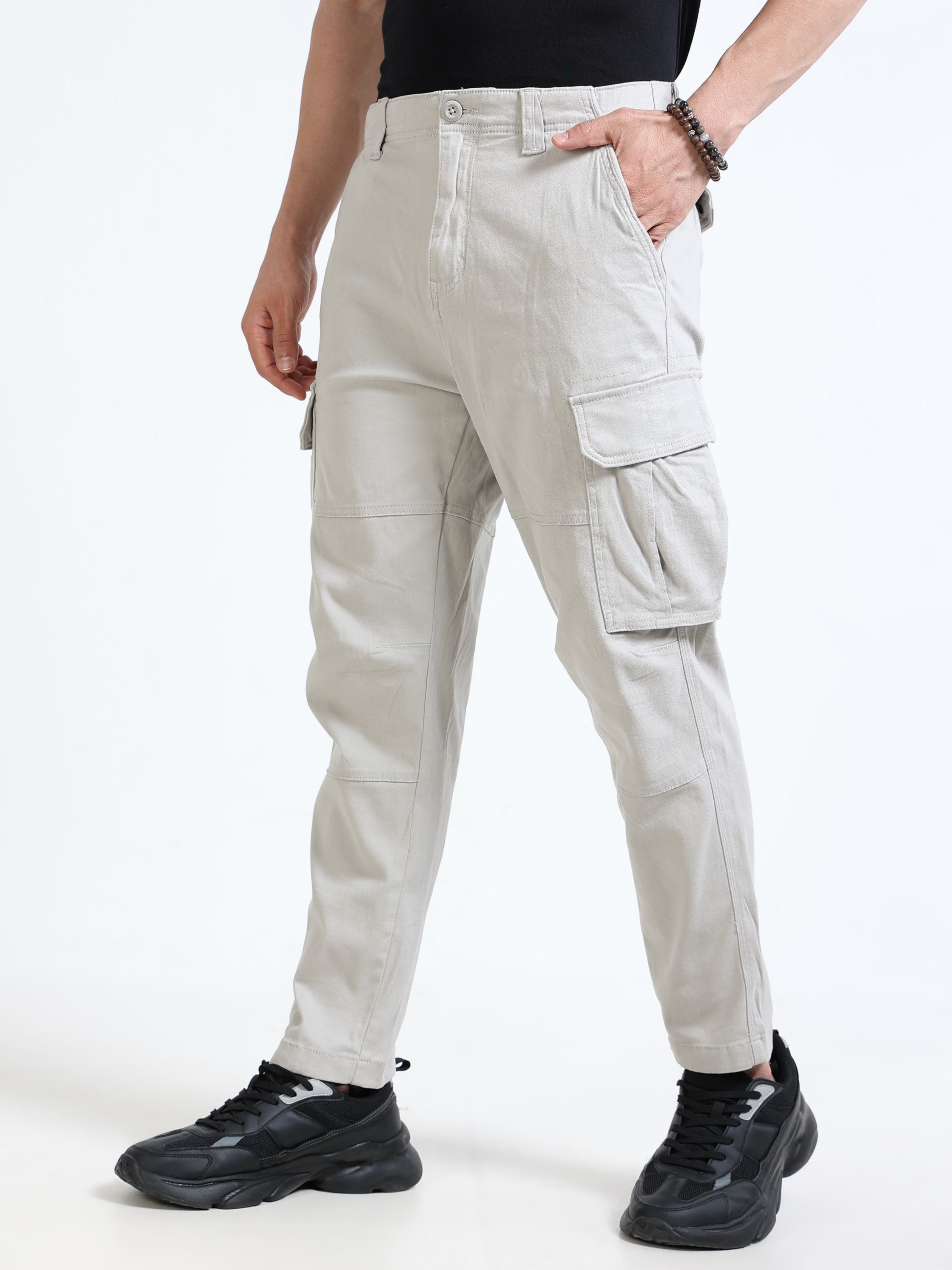 Men Beige Mid Rise Cargo Pants