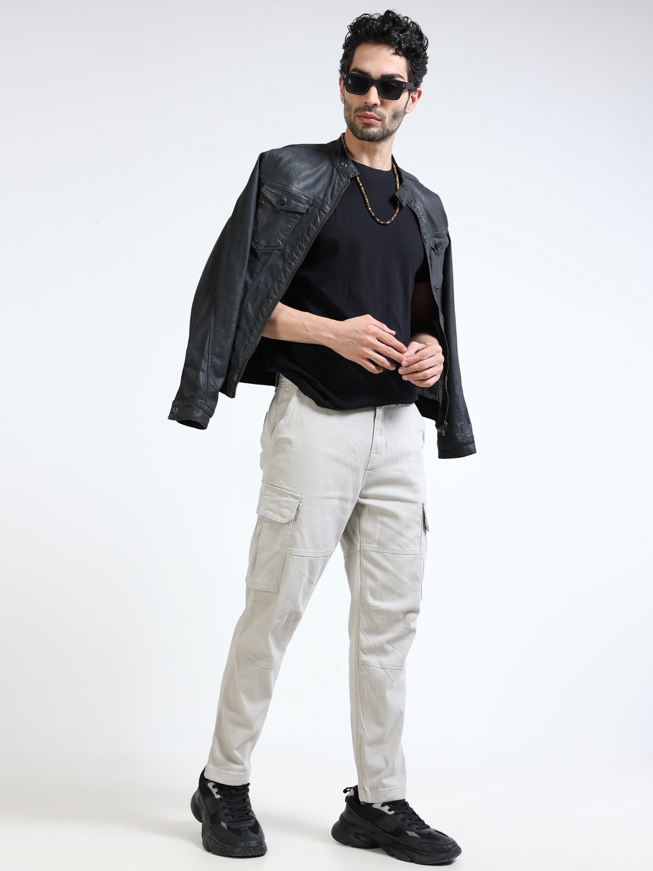 Men Beige Mid Rise Cargo Pants