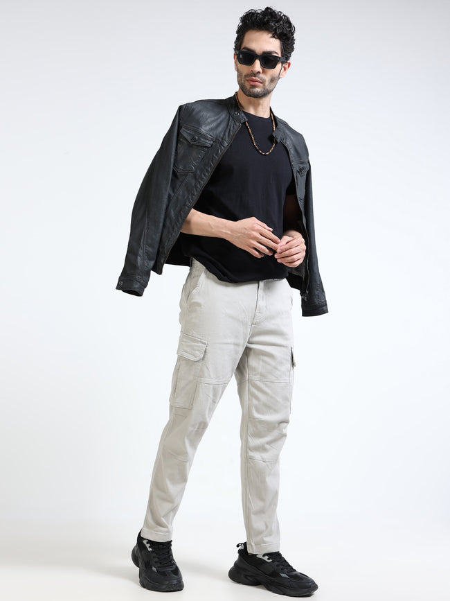 Men Beige Mid Rise Cargo Pants