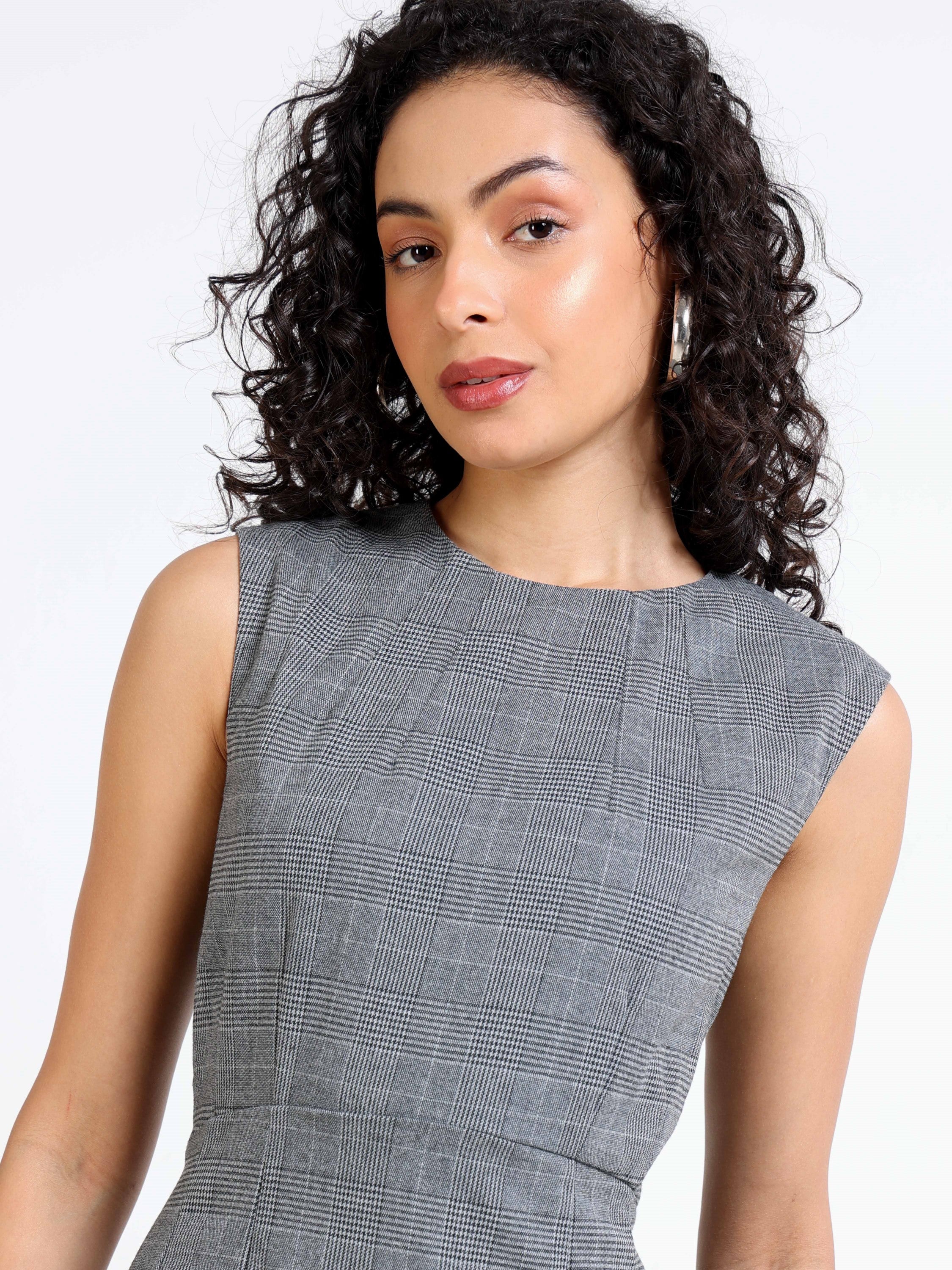 Women Winter Grey Check A-Line Dress