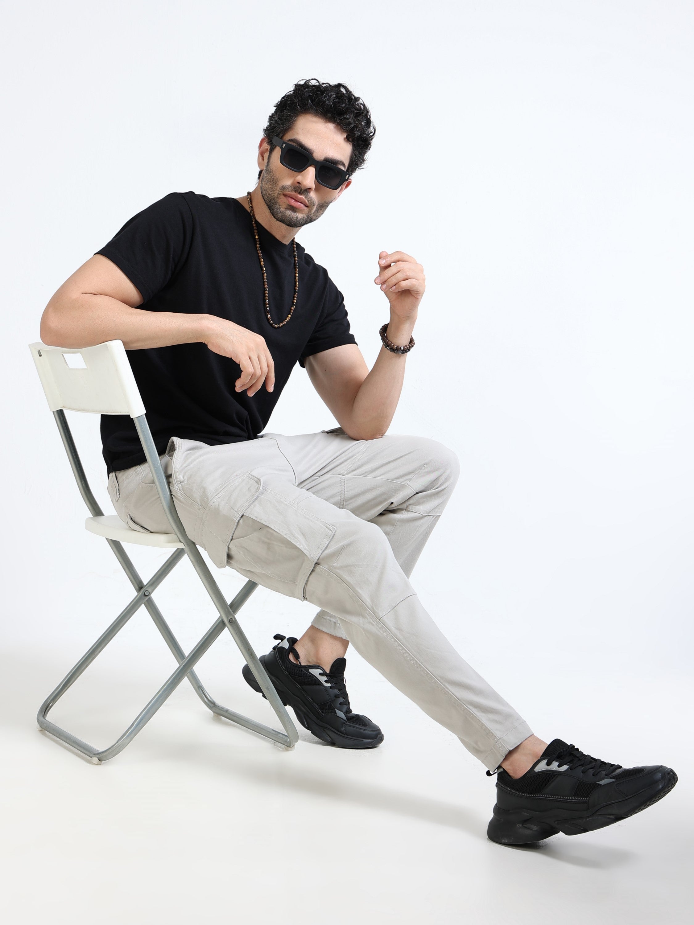 Men Beige Mid Rise Cargo Pants