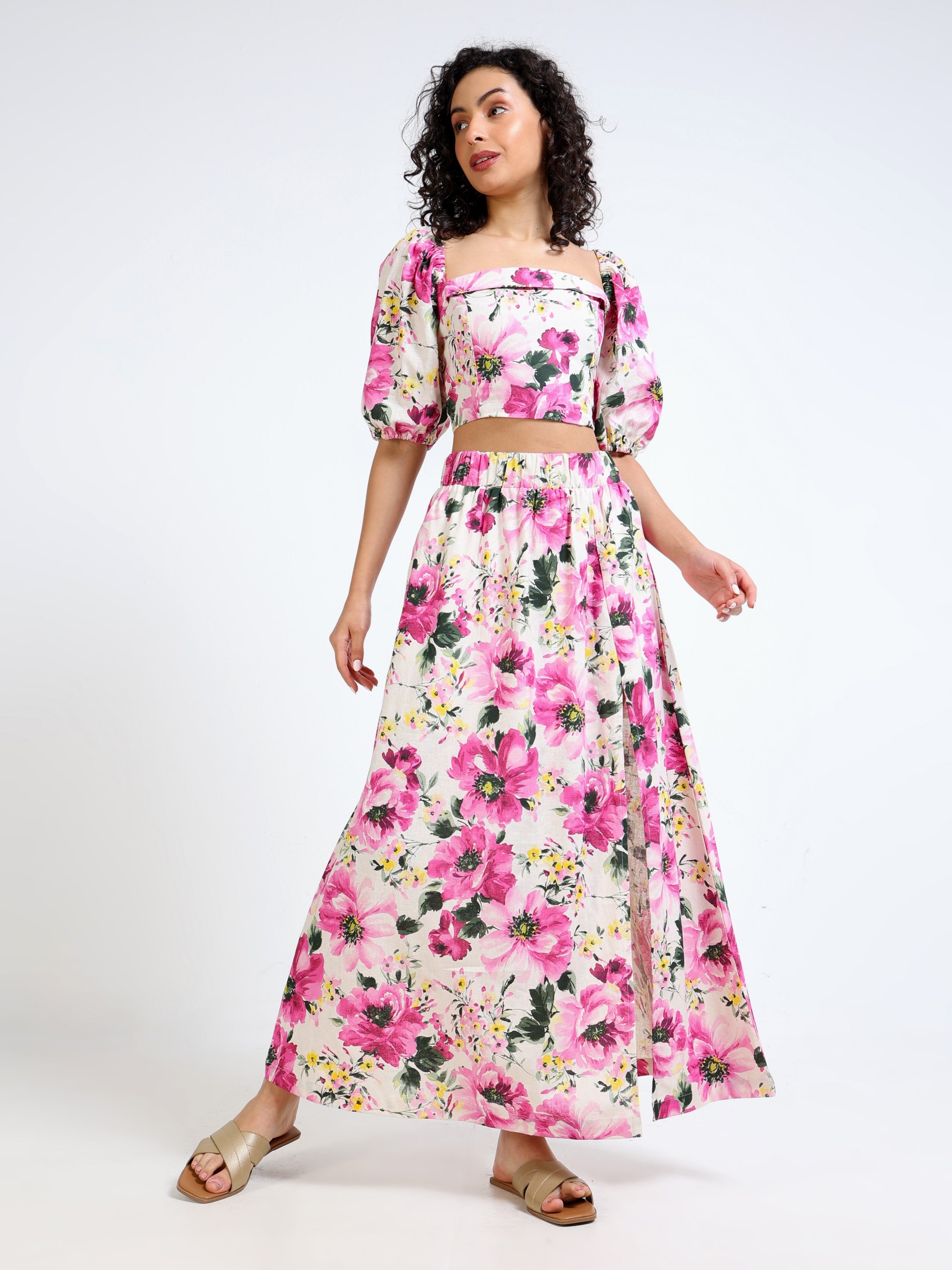 Women Floral Side Slit Co-Ord Set