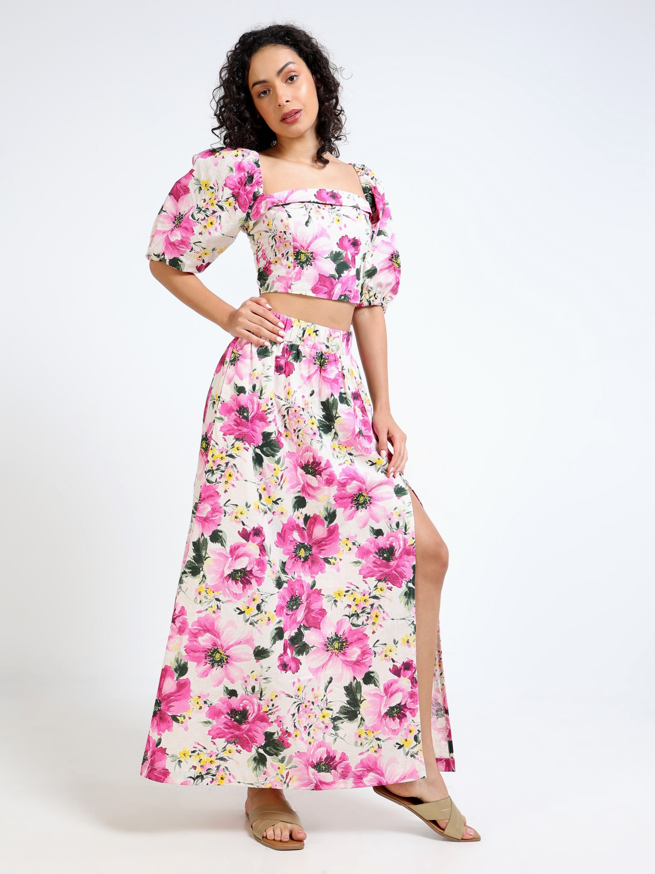 Women Floral Side Slit Co-Ord Set