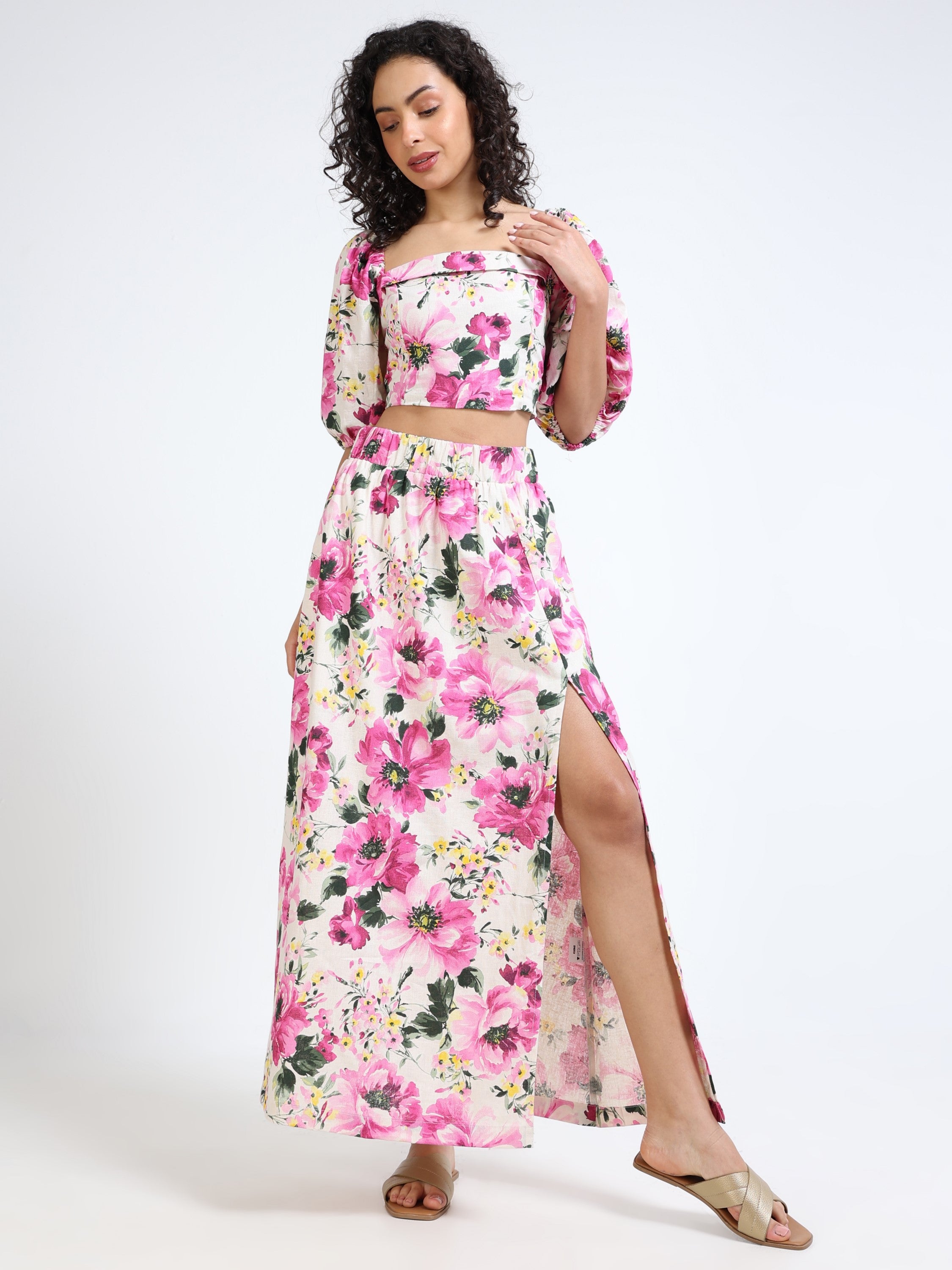 Women Floral Side Slit Co-Ord Set