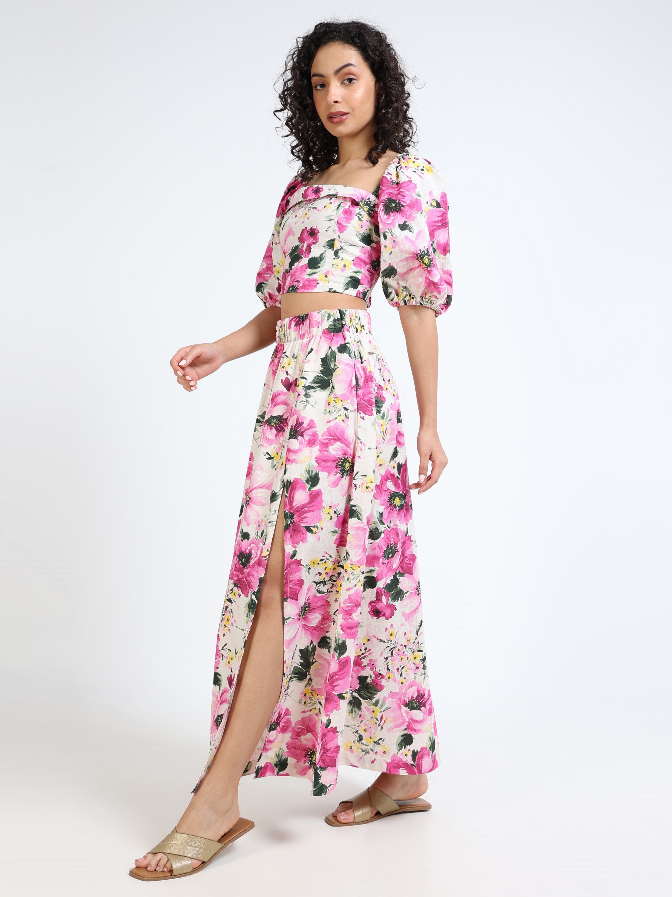 Women Floral Side Slit Co-Ord Set
