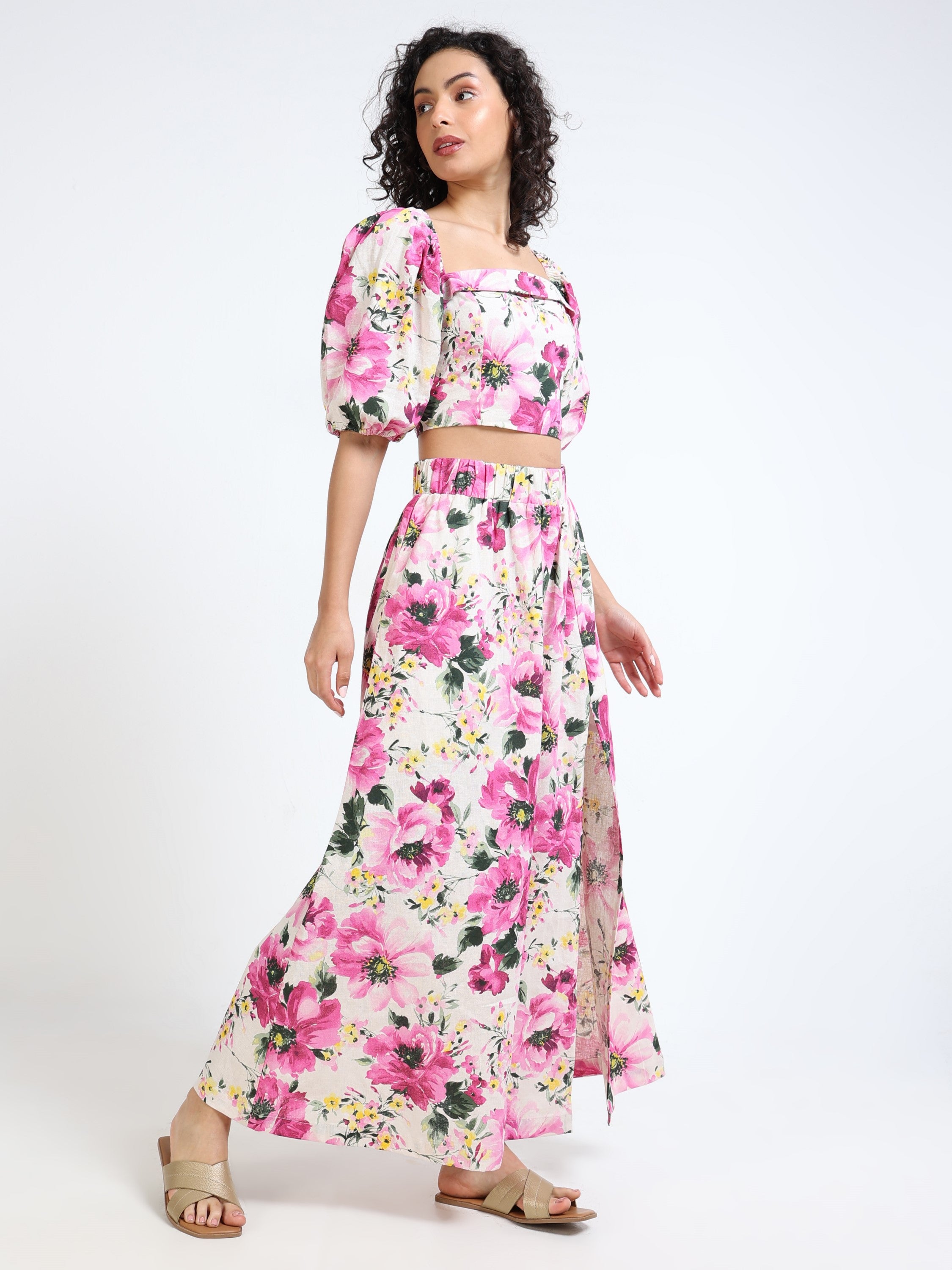 Women Floral Side Slit Co-Ord Set