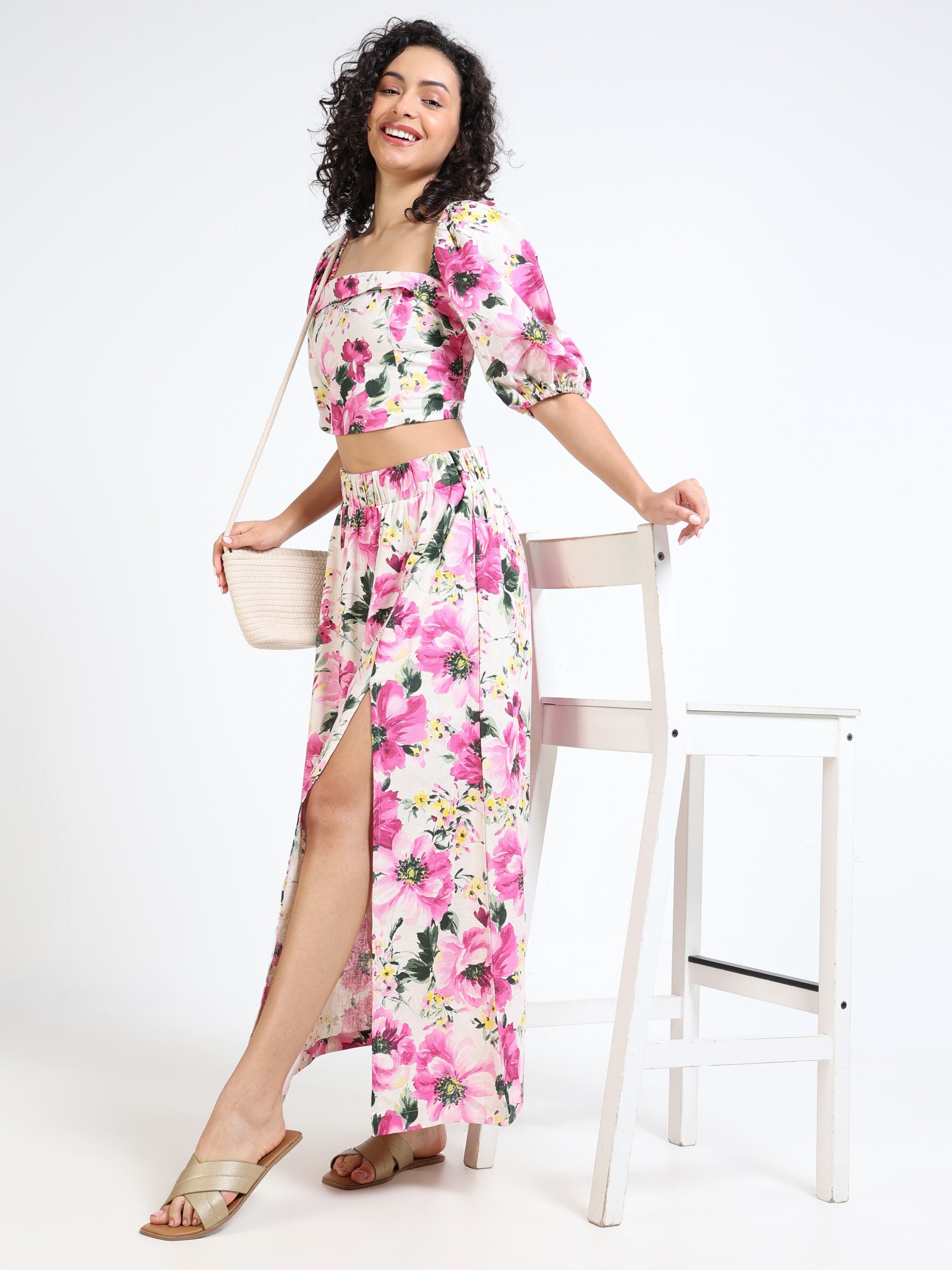 Women Floral Side Slit Co-Ord Set