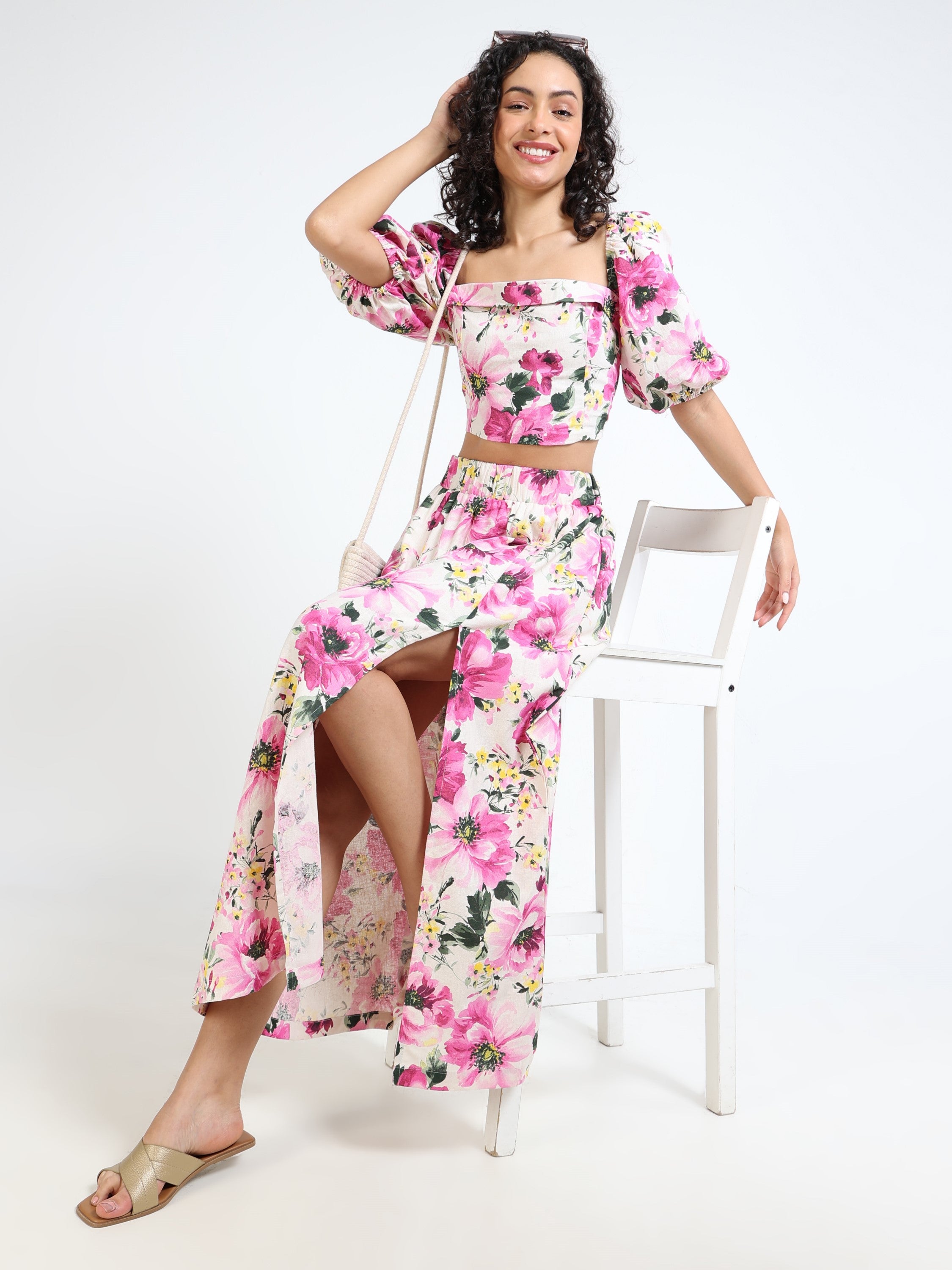 Women Floral Side Slit Co-Ord Set