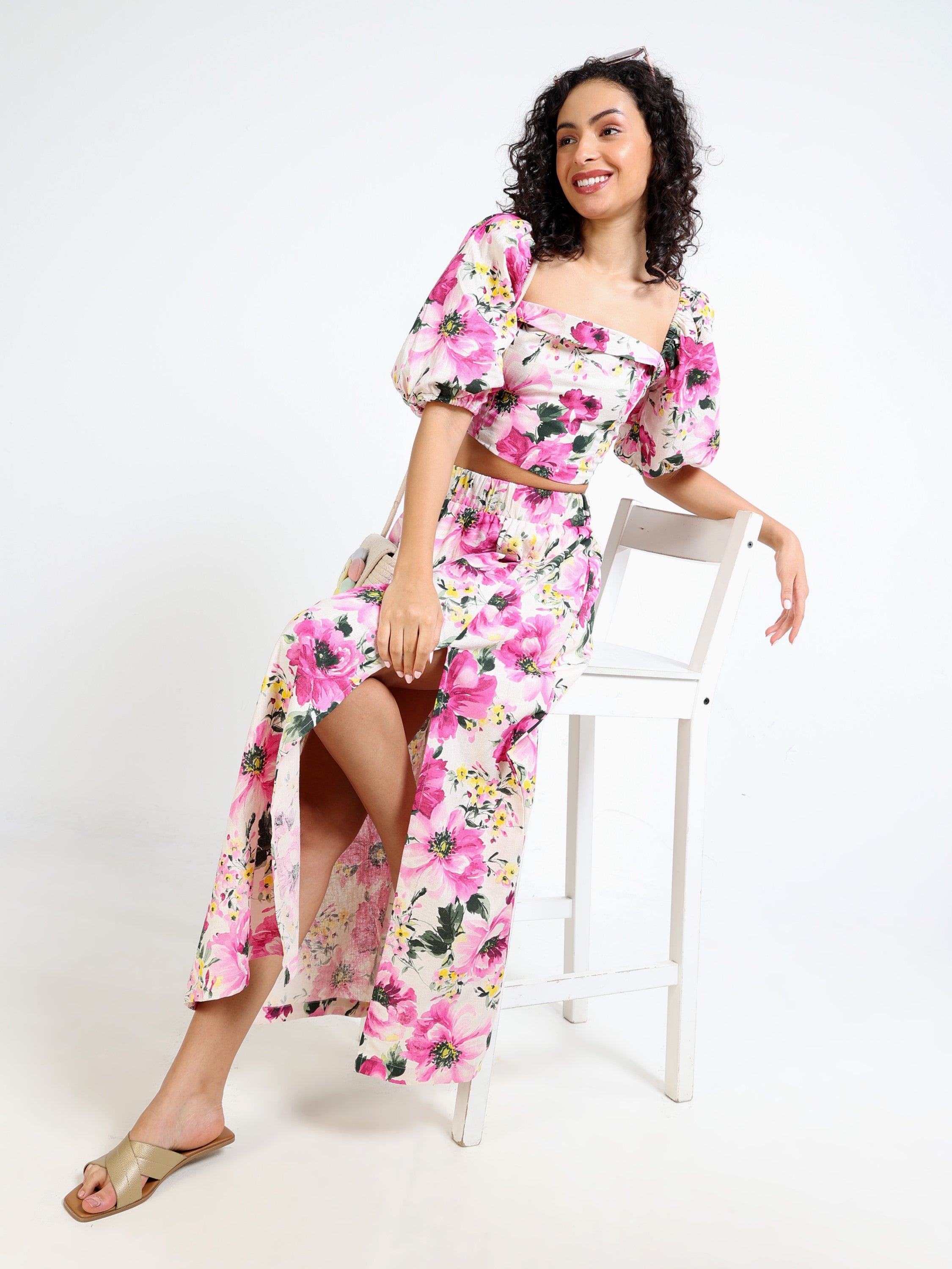 Women Floral Side Slit Co-Ord Set