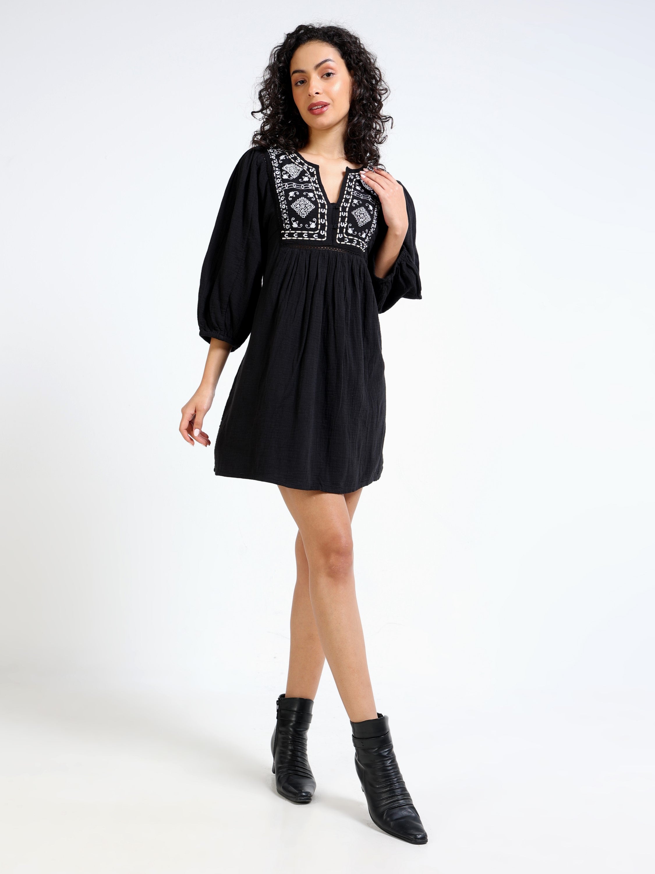 Women Black Embroidered Dress
