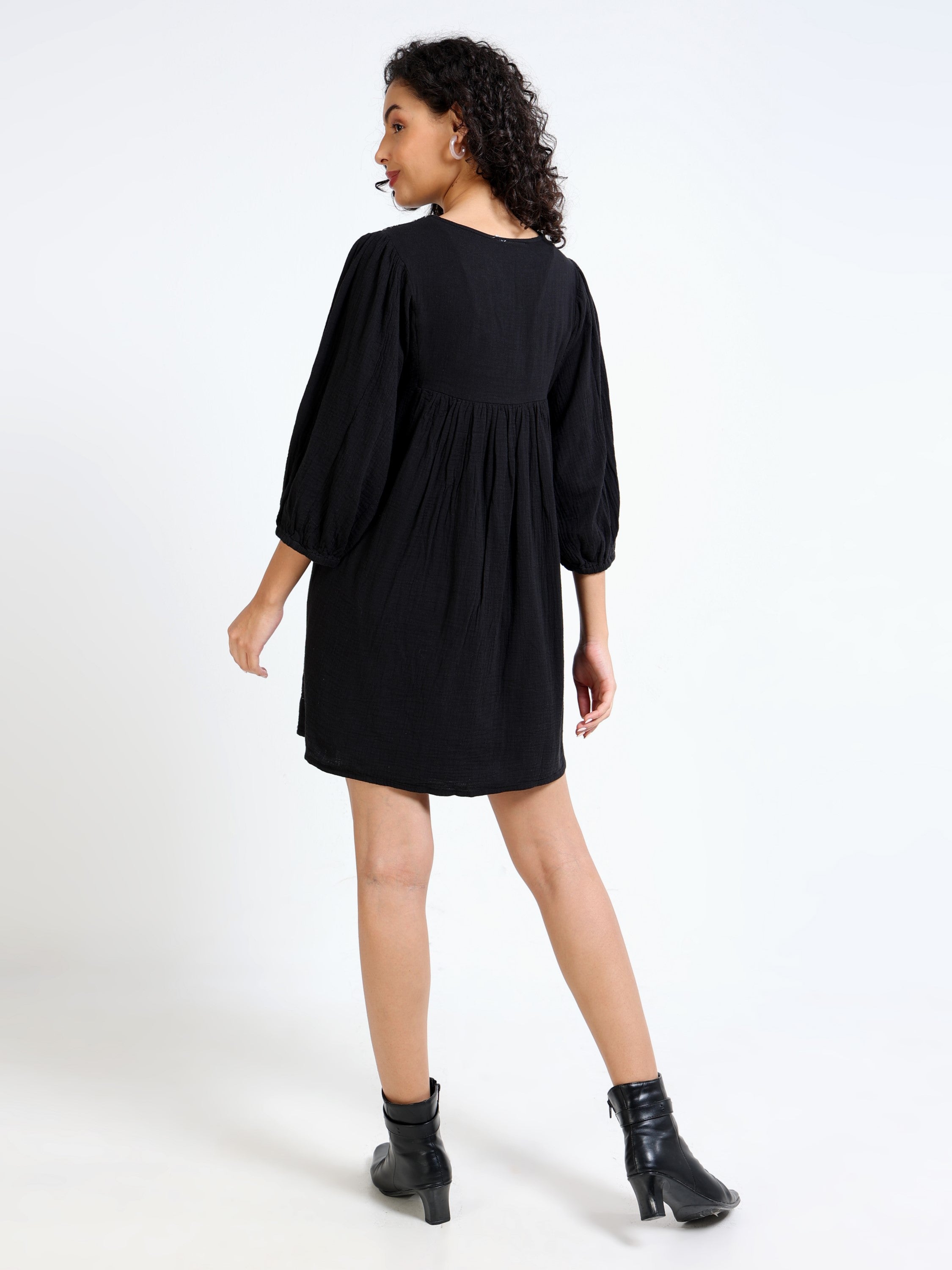 Women Black Embroidered Dress