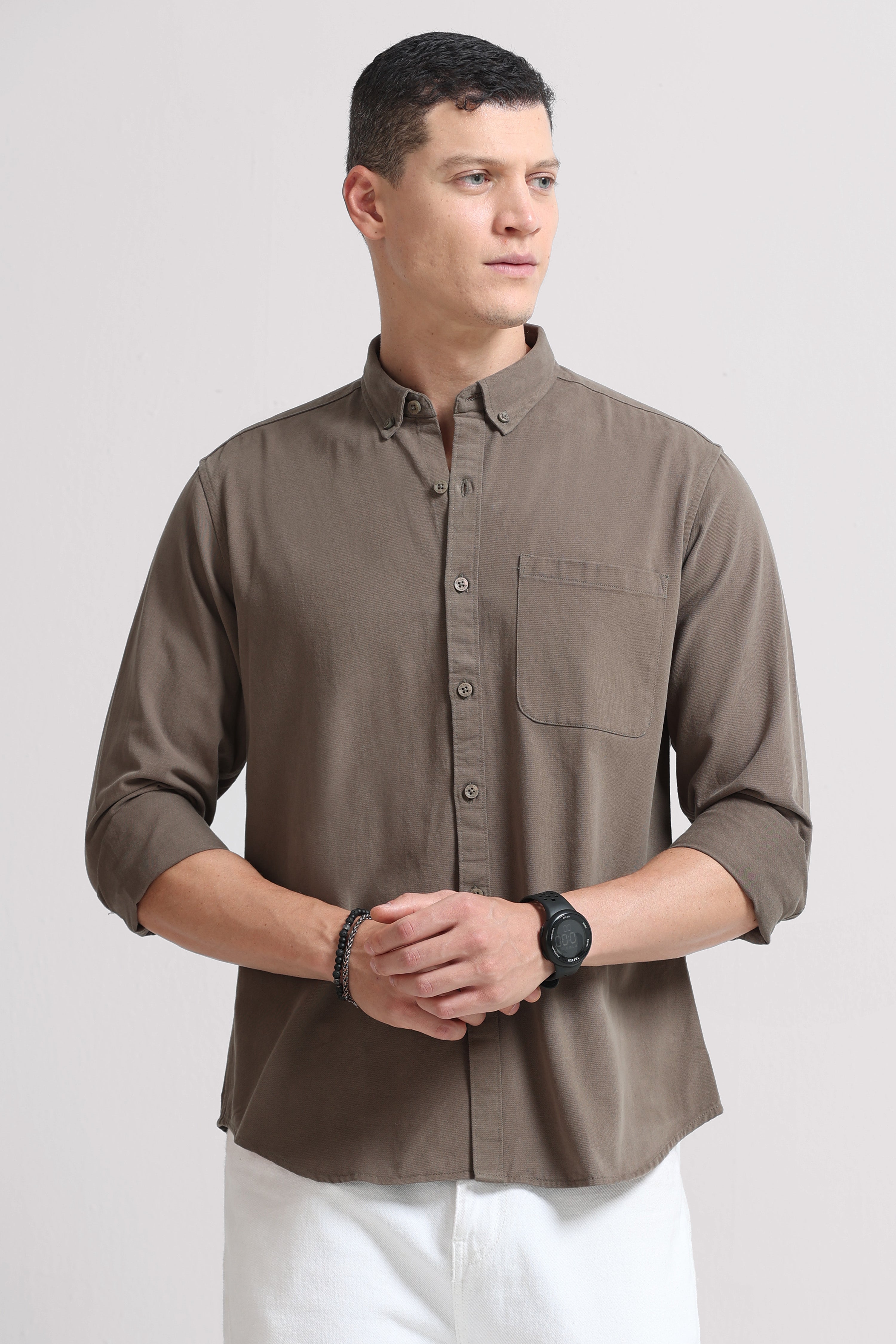 Men Olive Solid Shirt