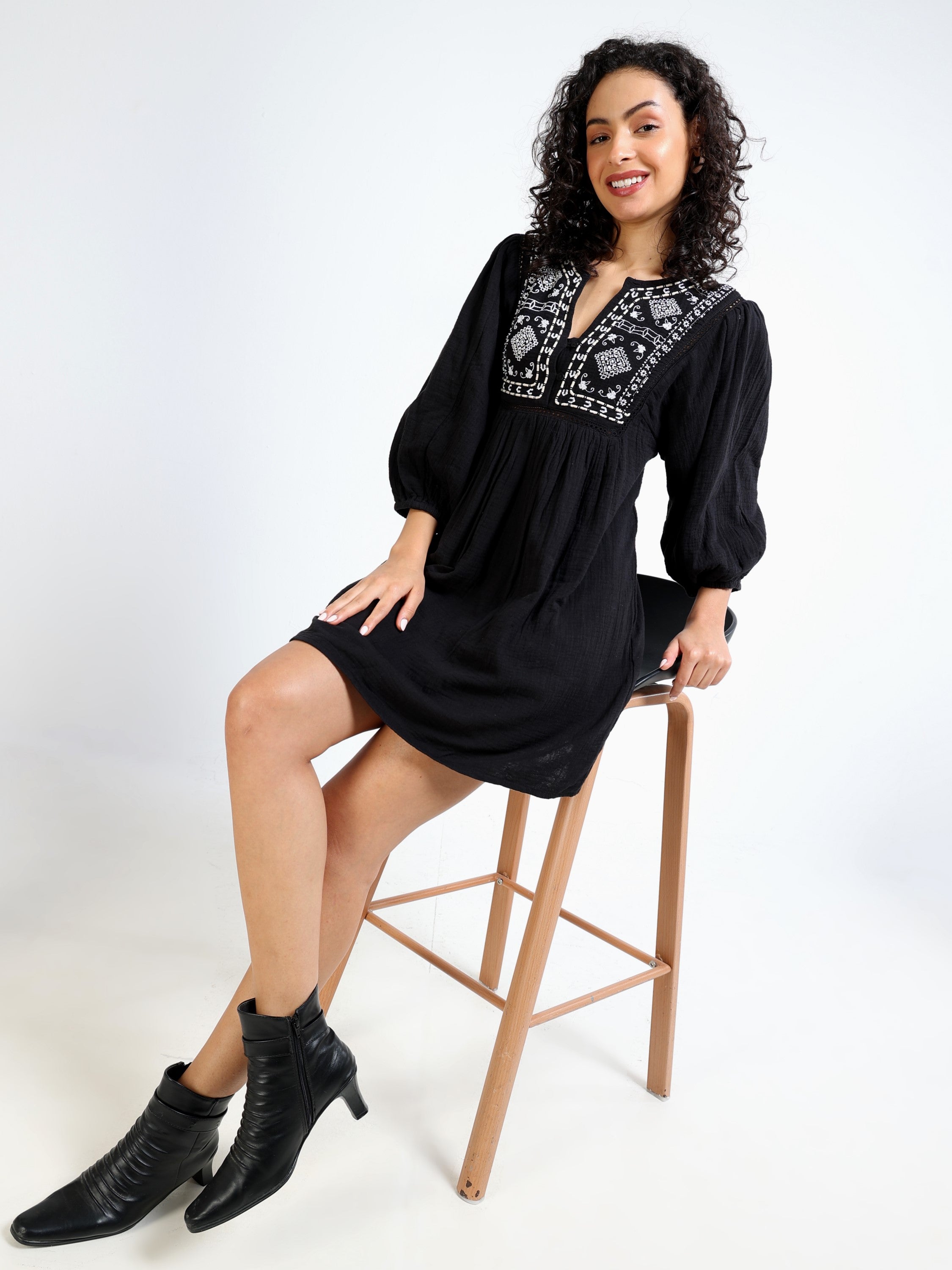 Women Black Embroidered Dress