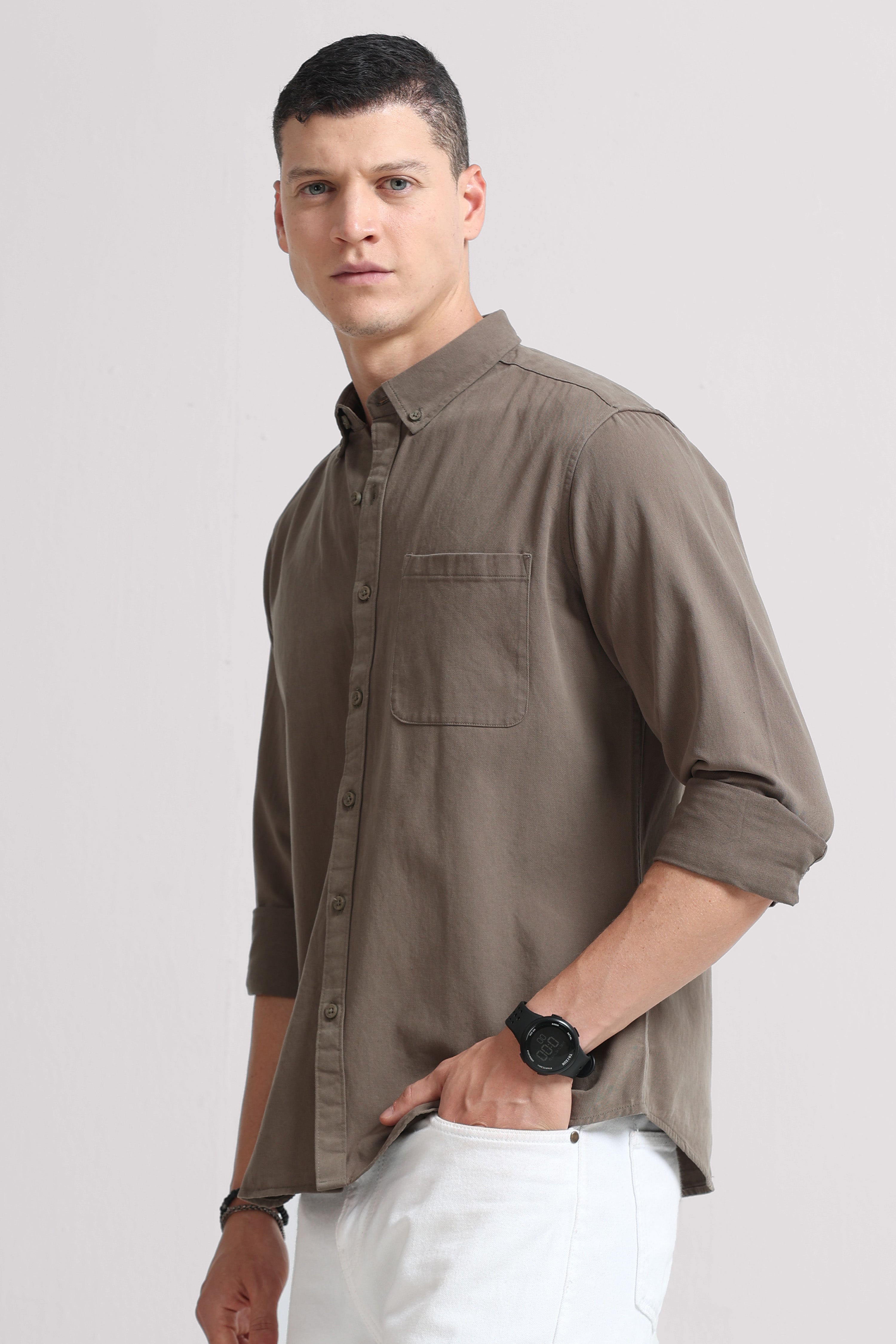 Men Olive Solid Shirt