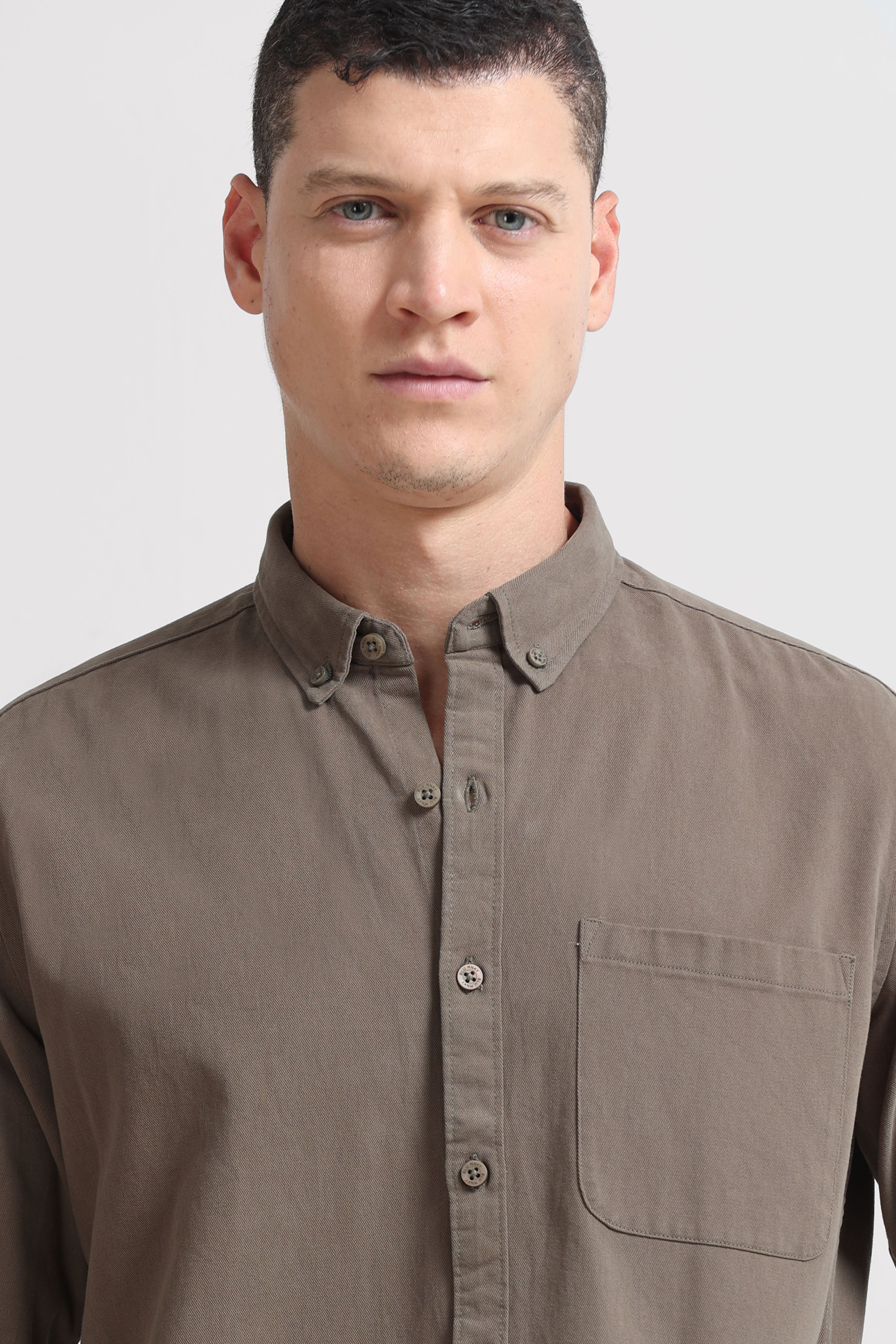 Men Olive Solid Shirt