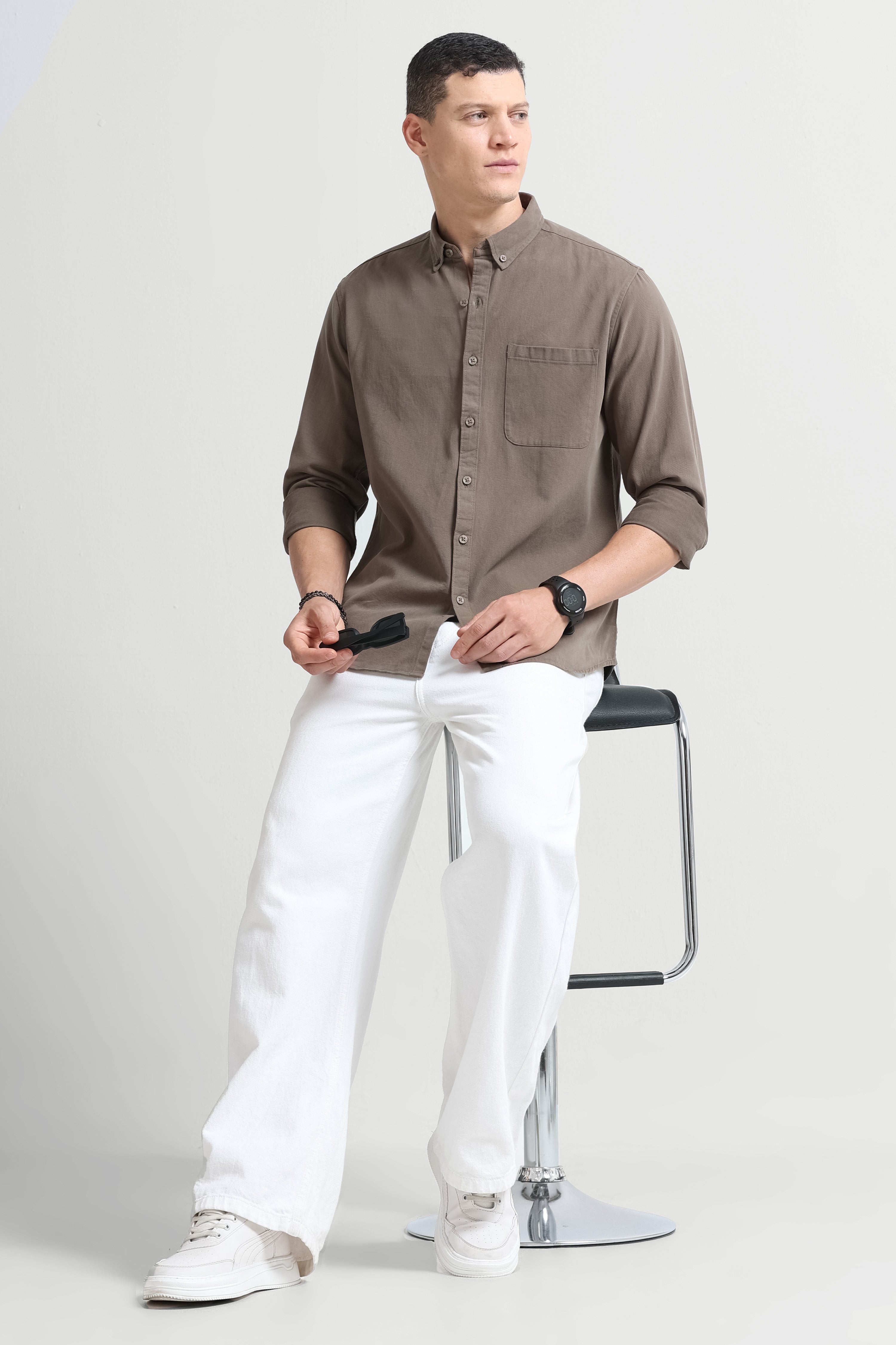Men Olive Solid Shirt