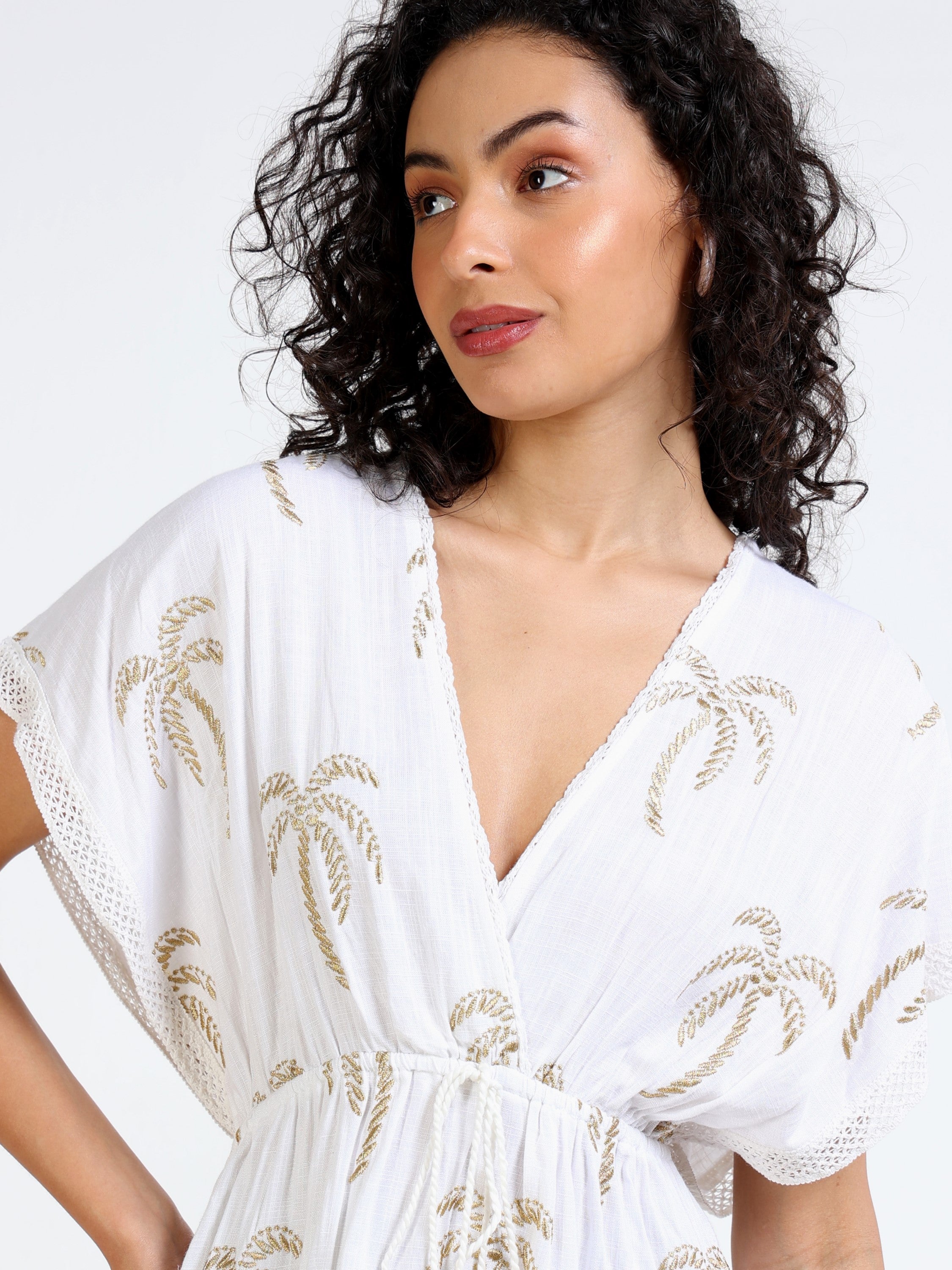Women White Embroidered Relaxed Fit Beach Dress
