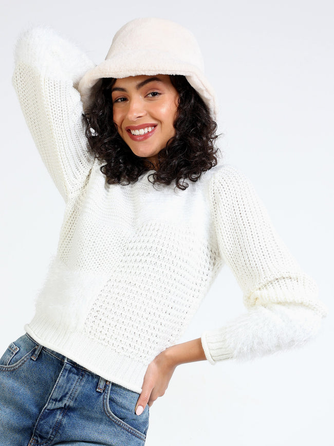 Women White Crew Neck Sweater