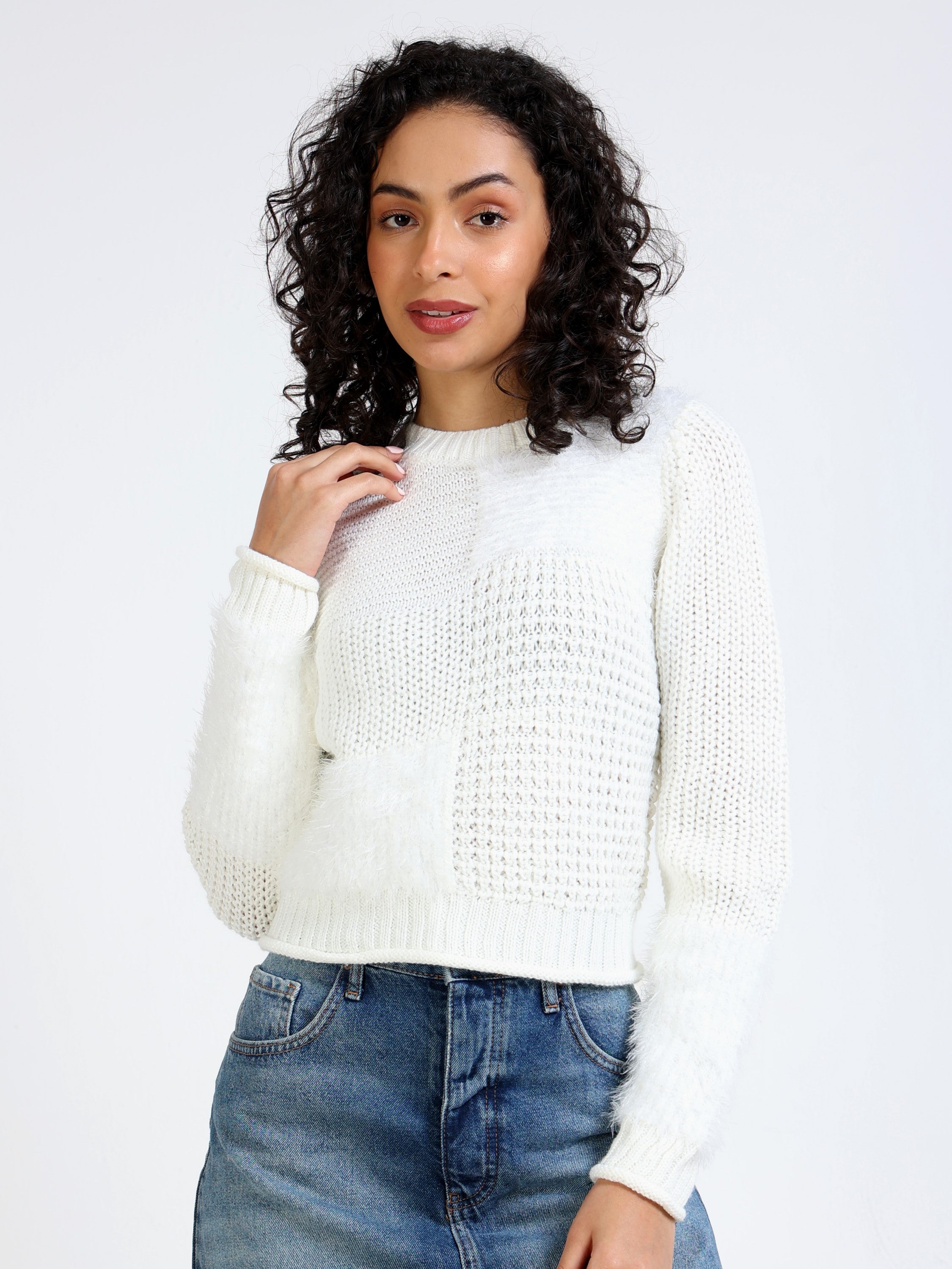 Women White Crew Neck Sweater