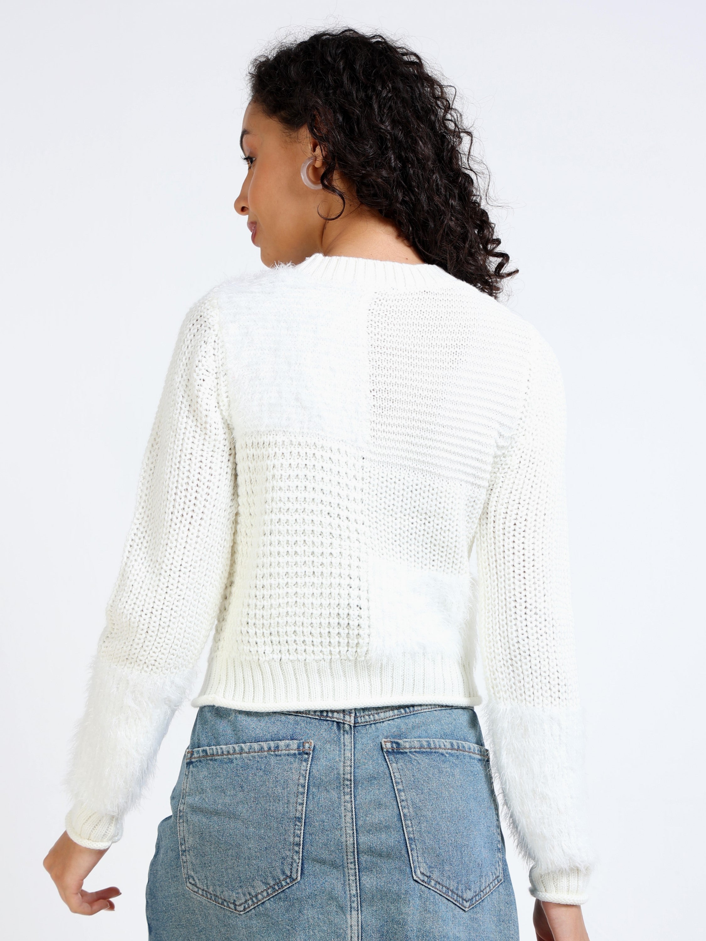 Women White Crew Neck Sweater