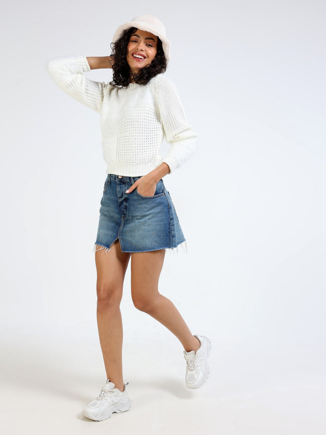 Women White Crew Neck Sweater