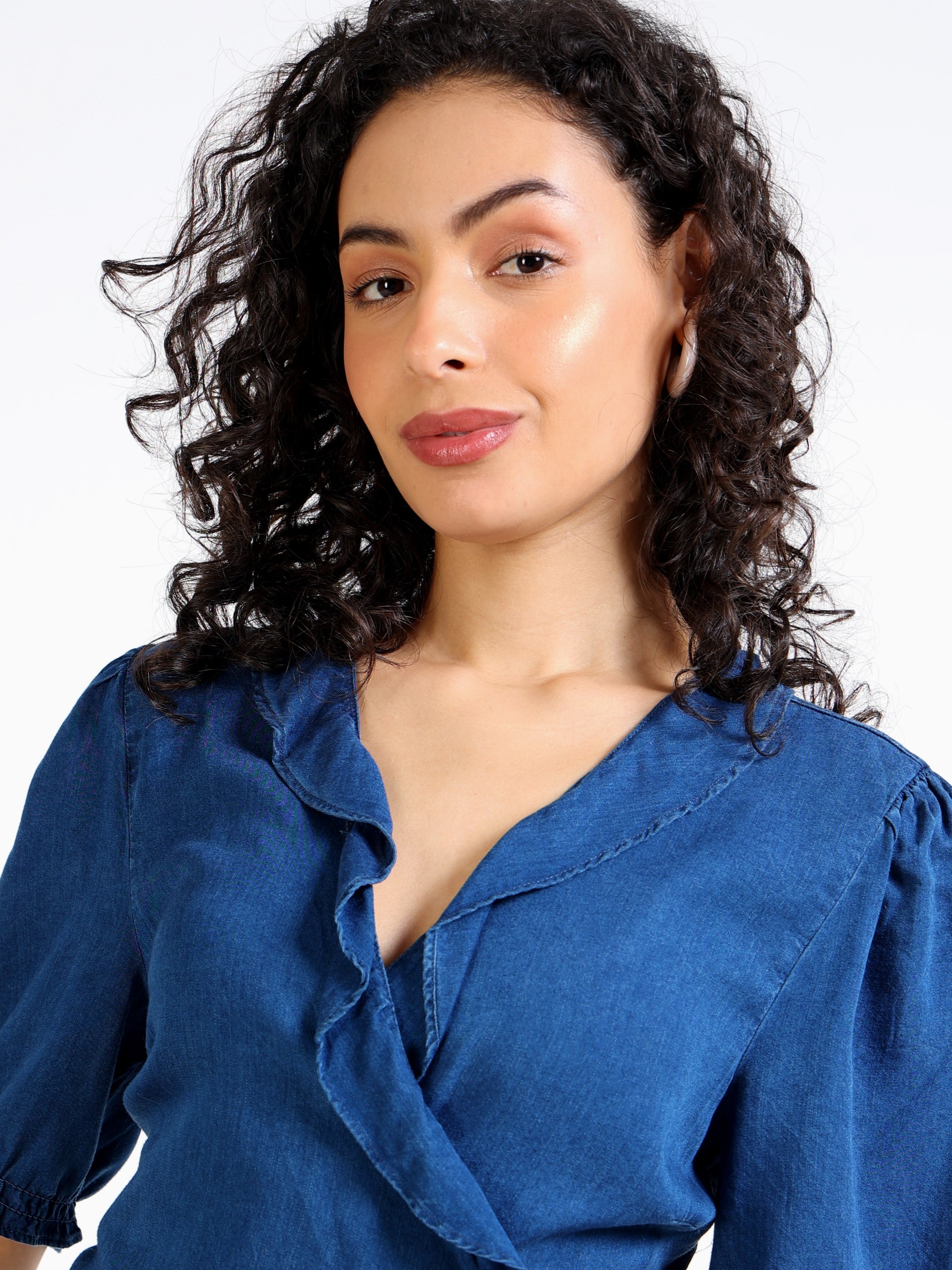 Women Blue Wrap Around Top