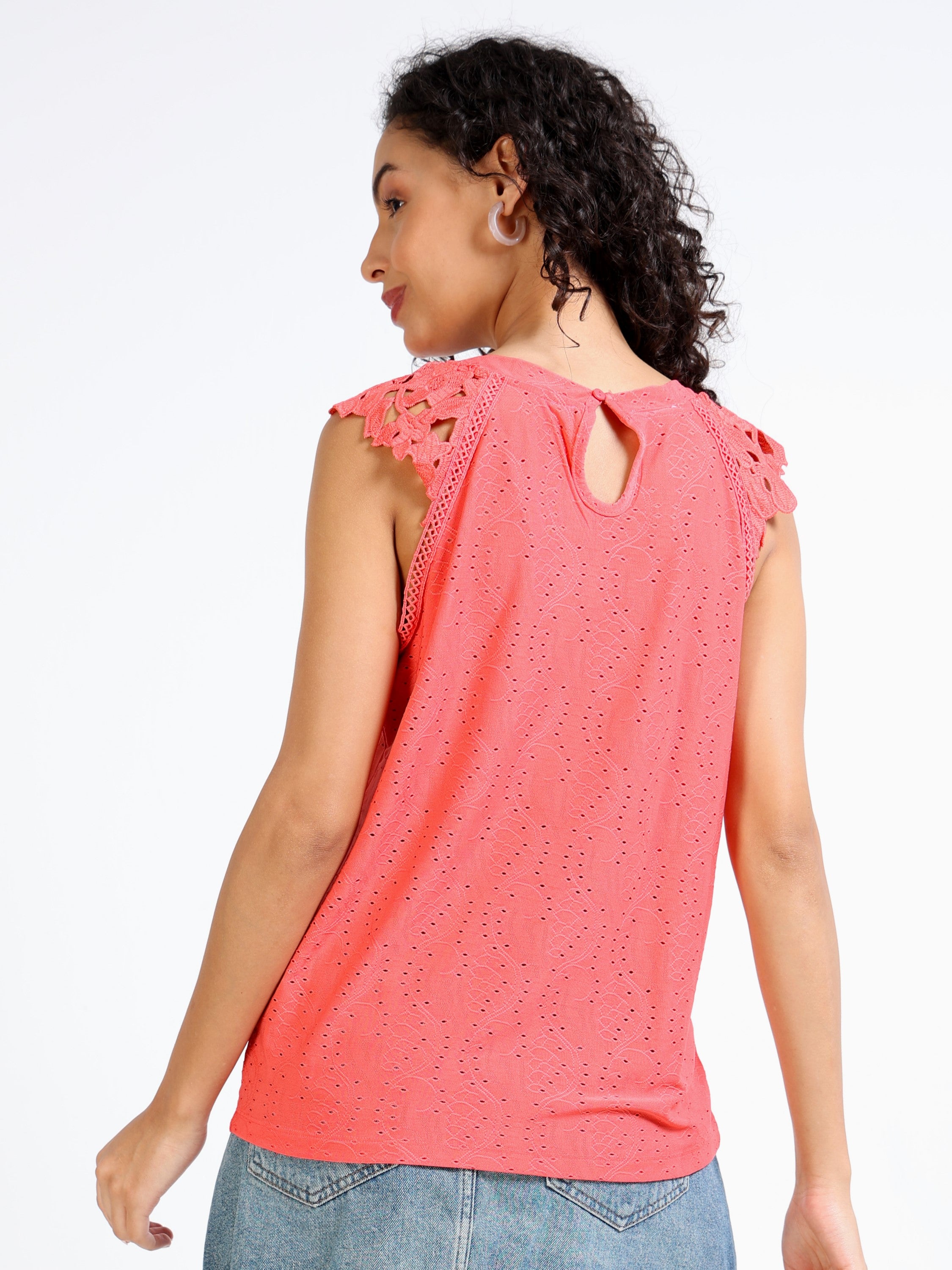 Women Coral Stylish Sleeve Top