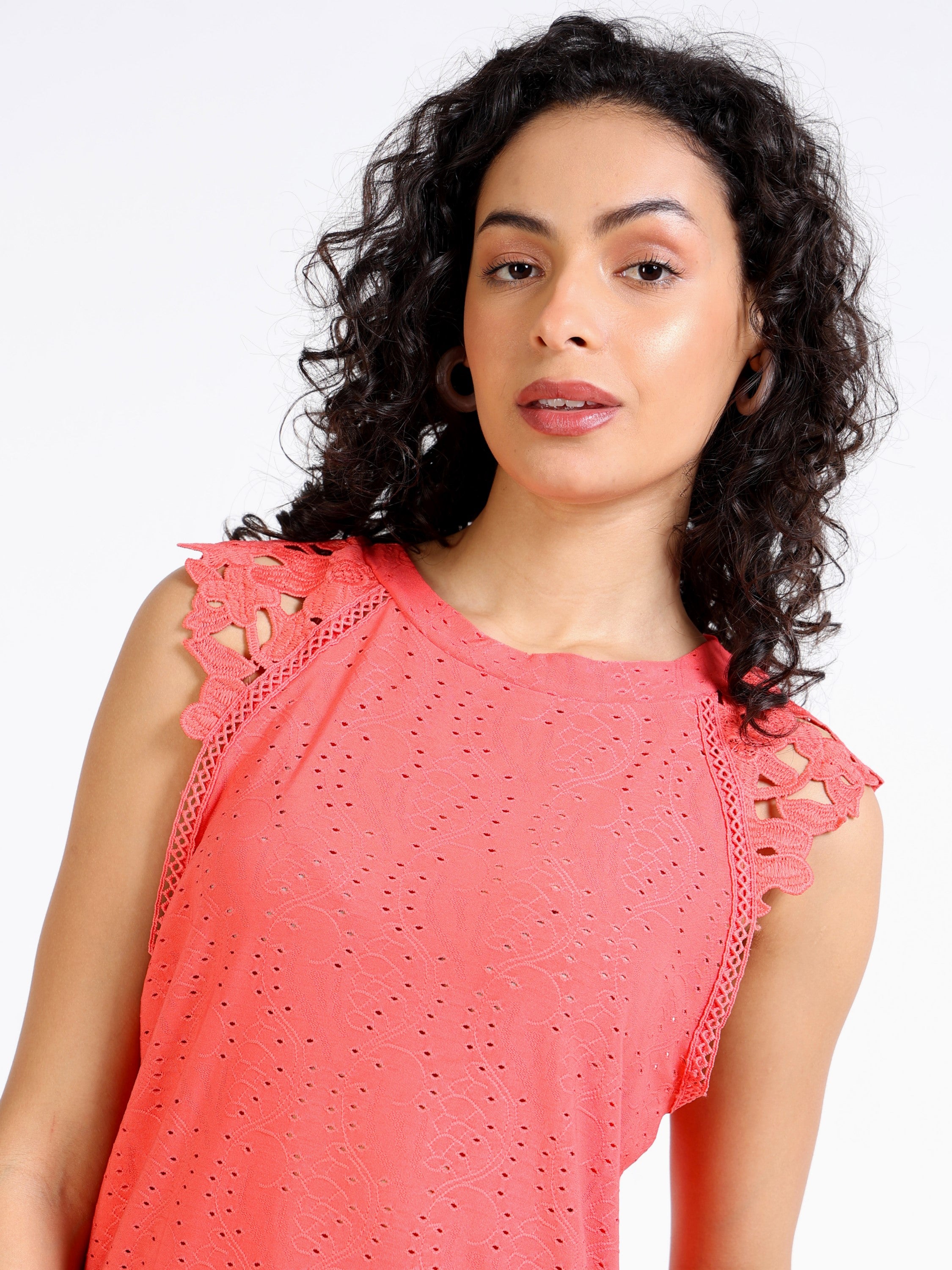 Women Coral Stylish Sleeve Top