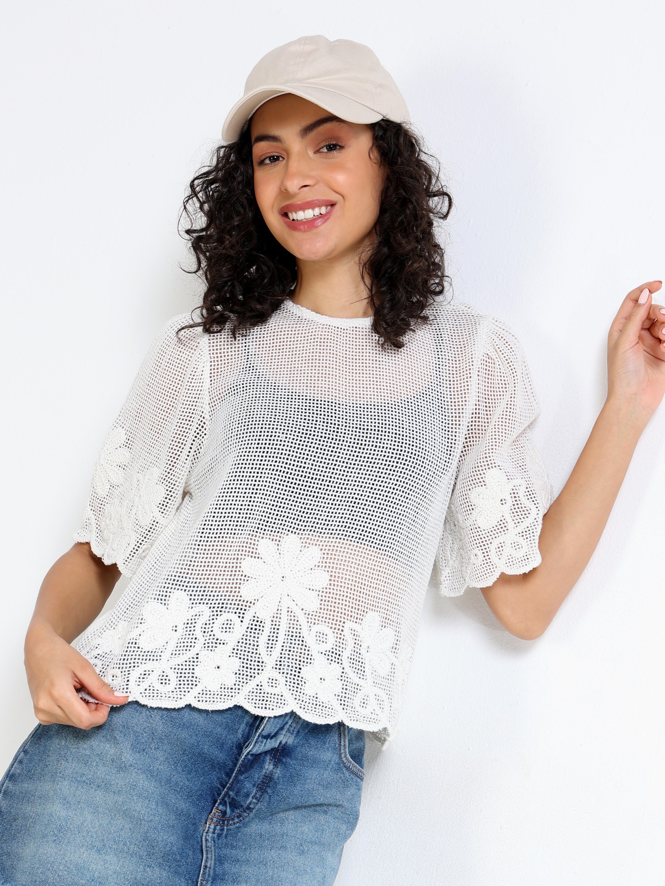 Women Crochet Embroidered Top