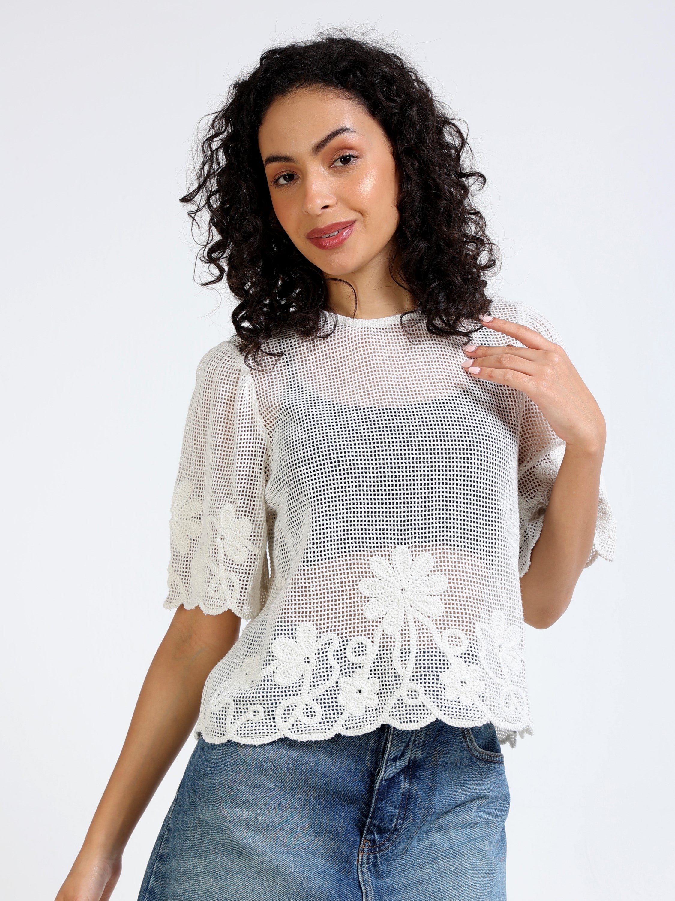 Women Crochet Embroidered Top