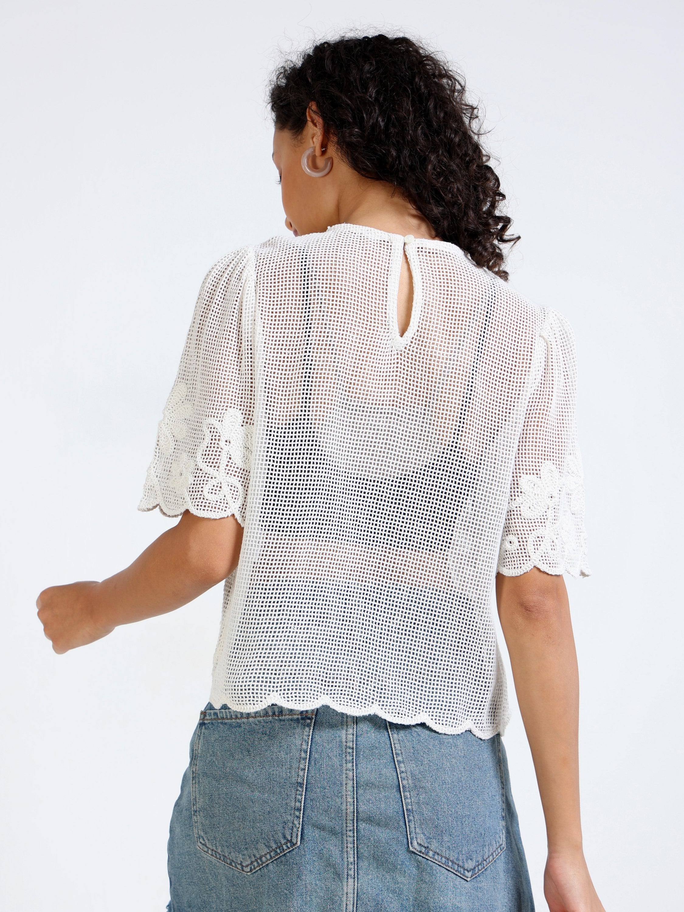 Women Crochet Embroidered Top