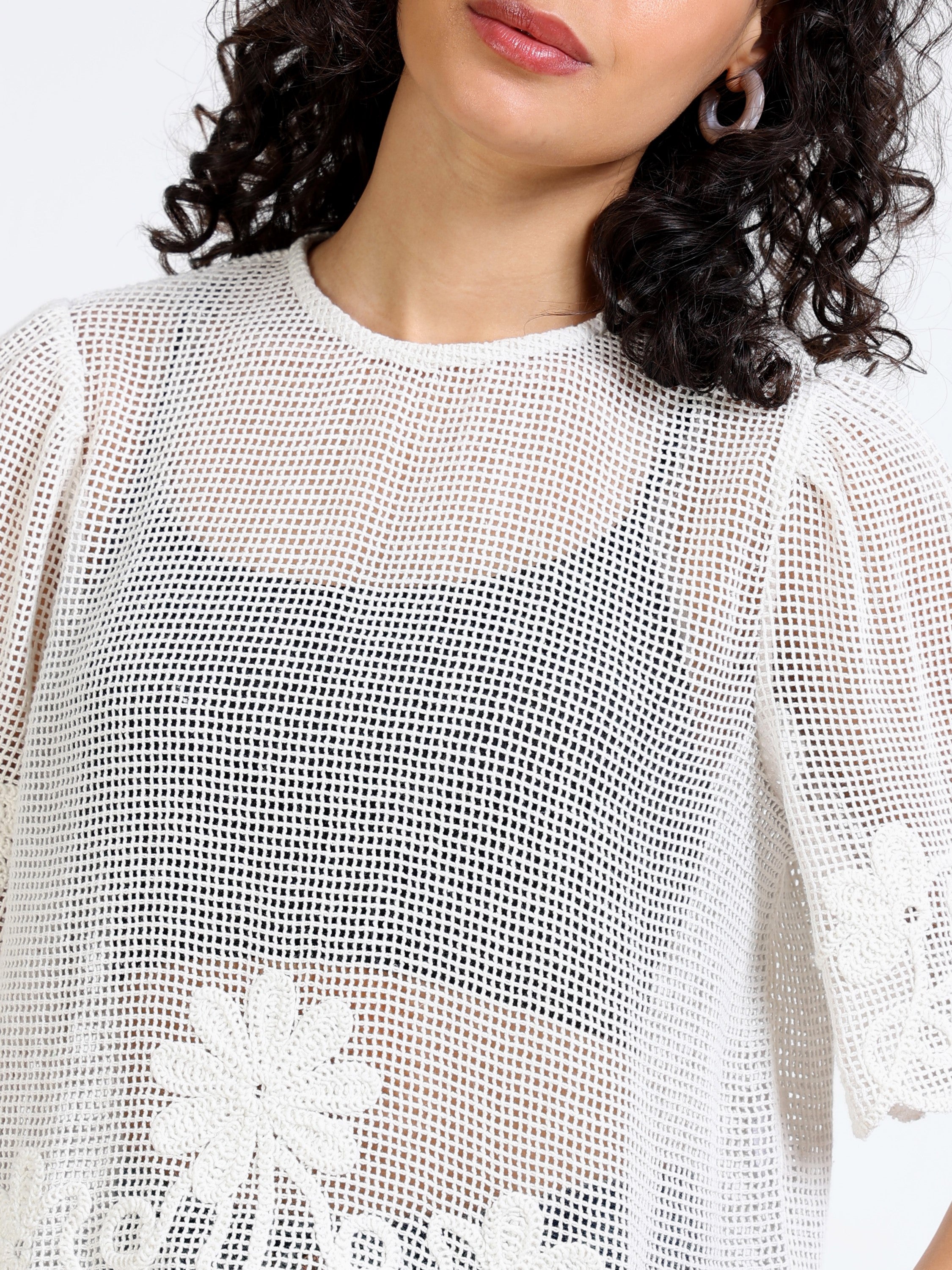 Women Crochet Embroidered Top