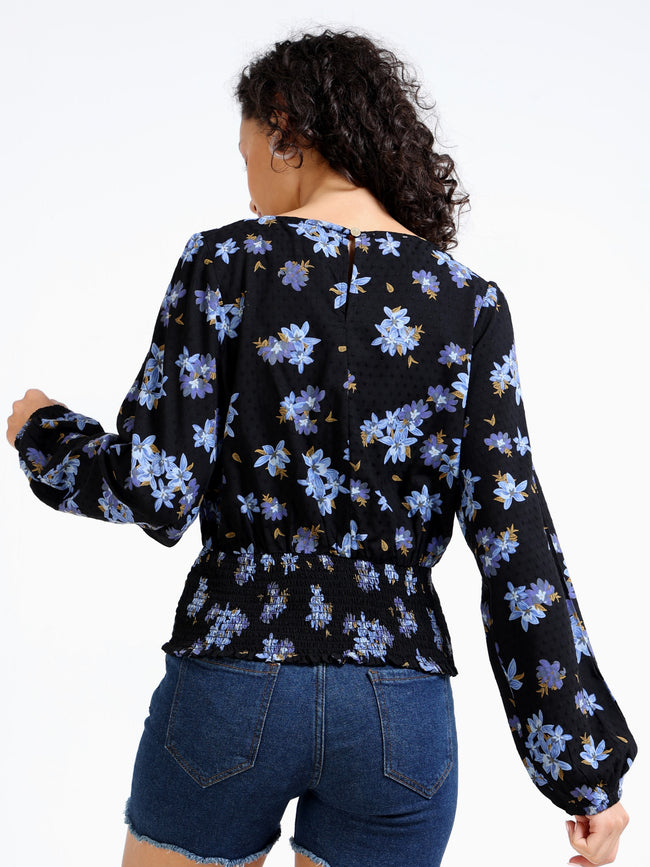 Women Black Top with Floral print