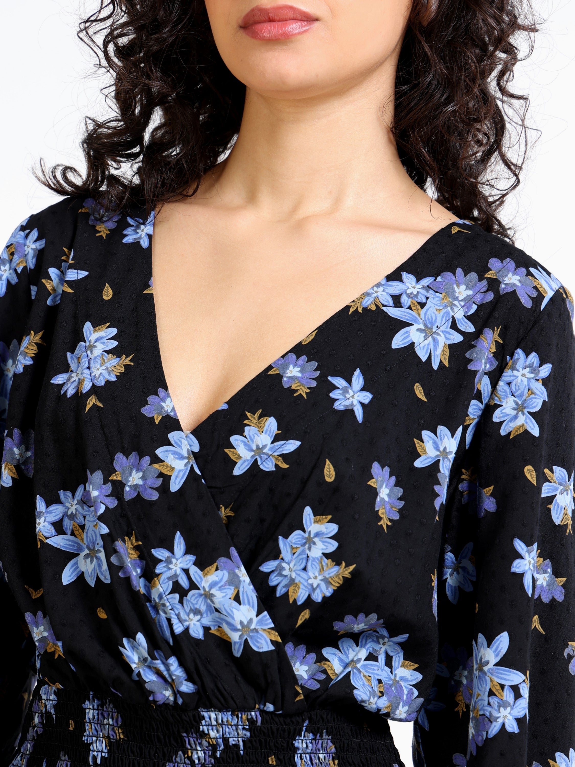 Women Black Top with Floral print