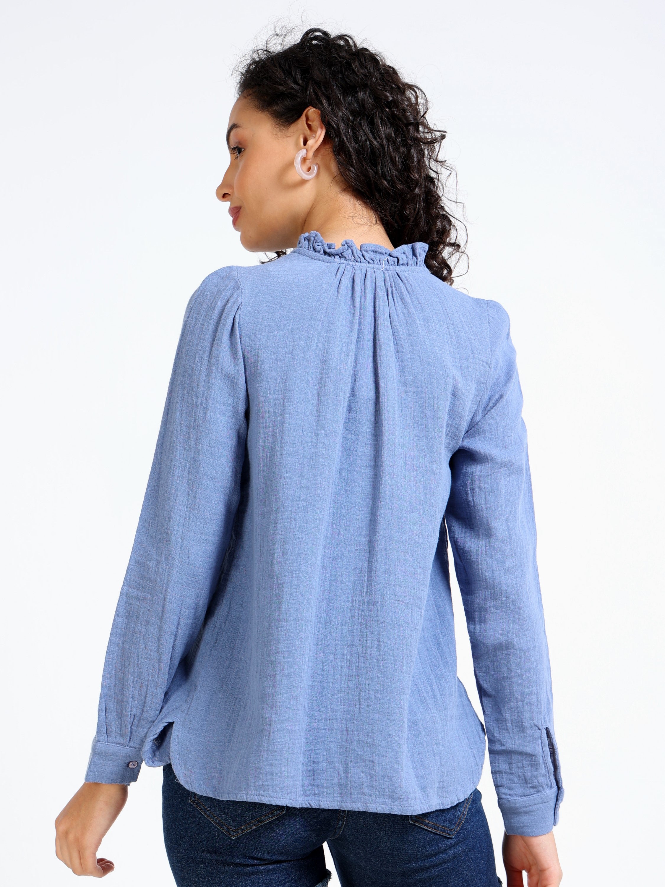 Women Blue double cloth Cotton shirt