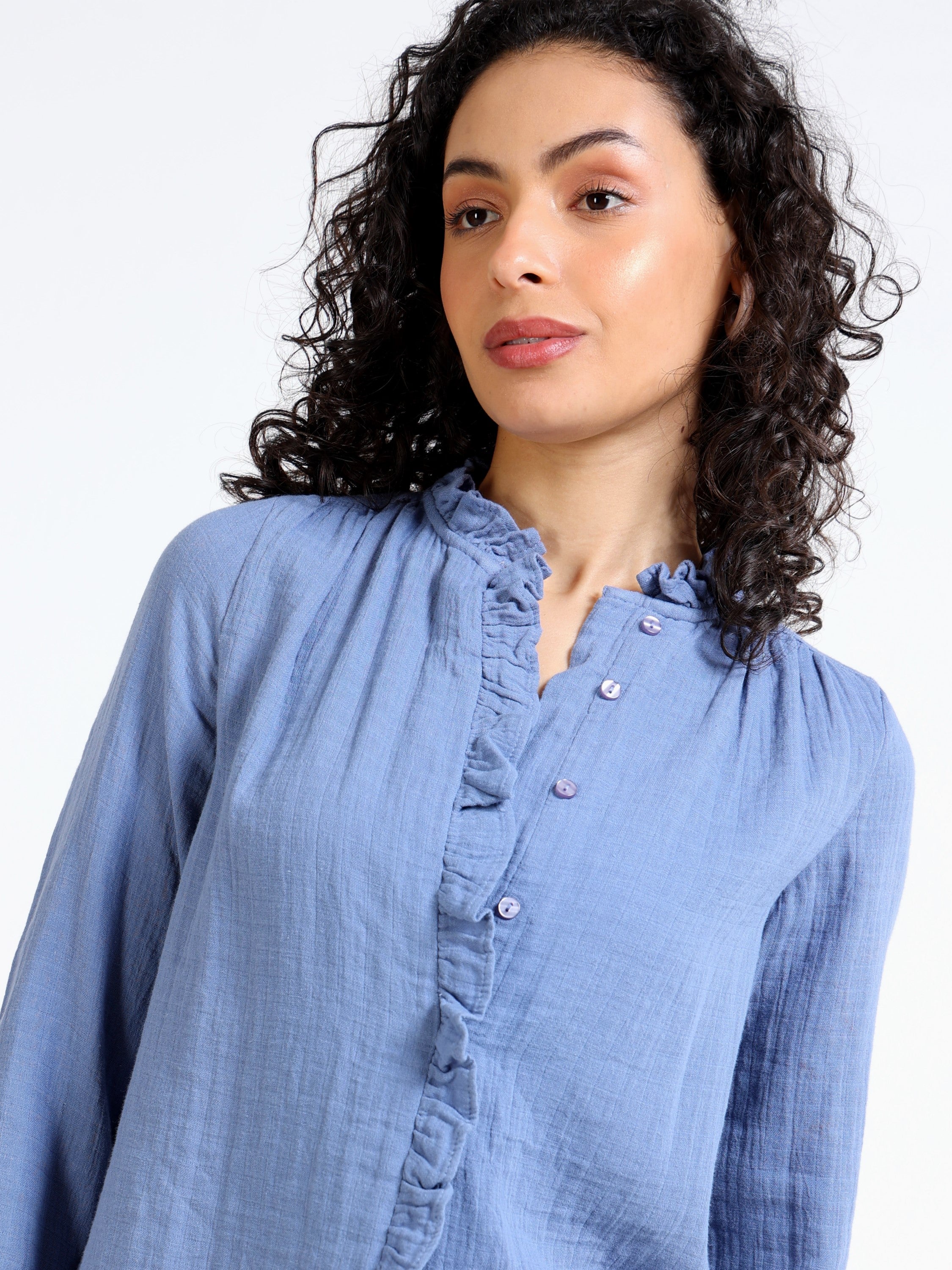 Women Blue double cloth Cotton shirt