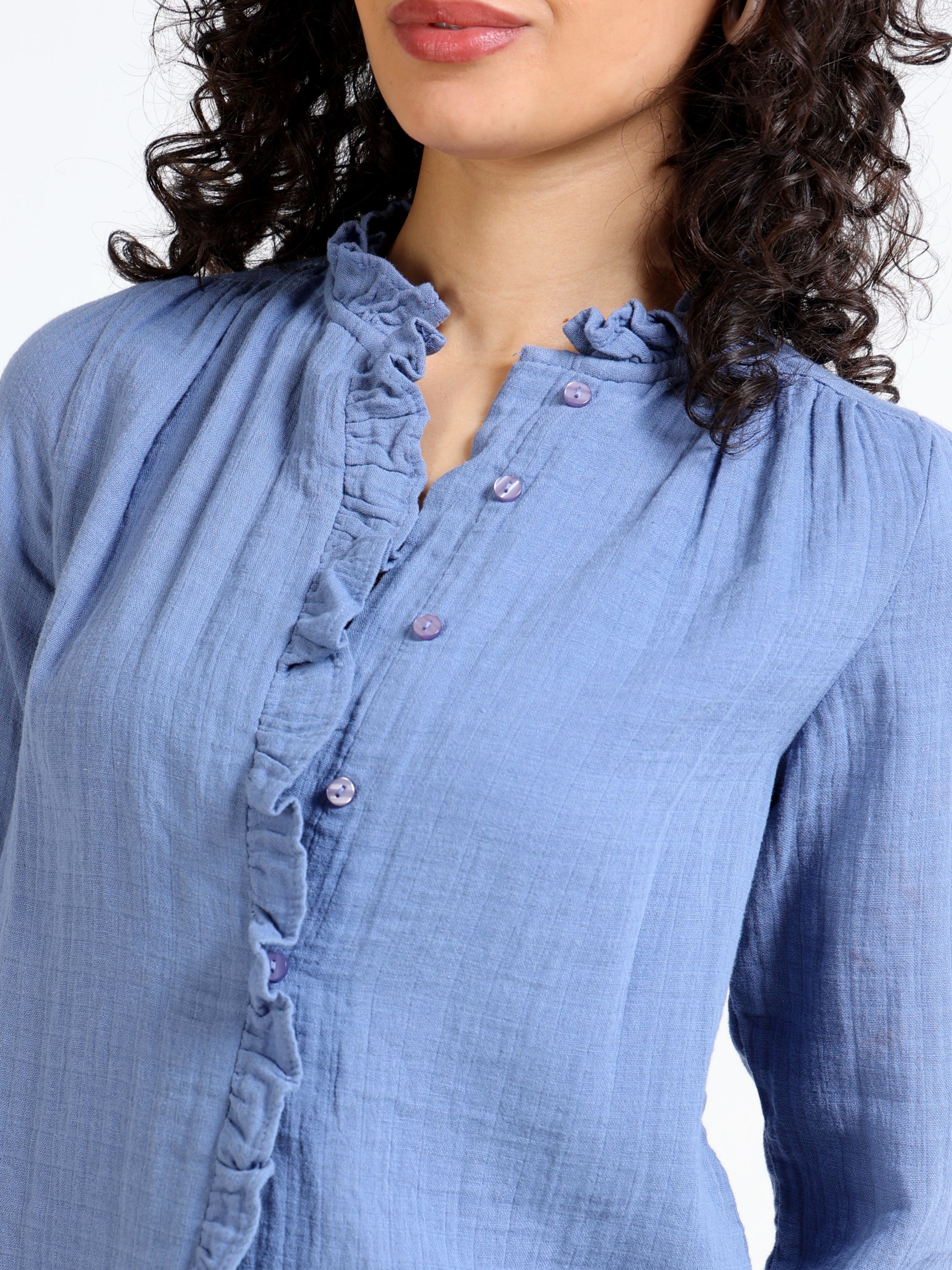 Women Blue double cloth Cotton shirt