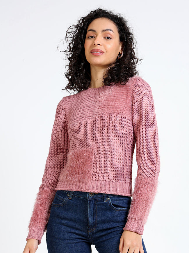 Women Pink Crew Neck Sweater