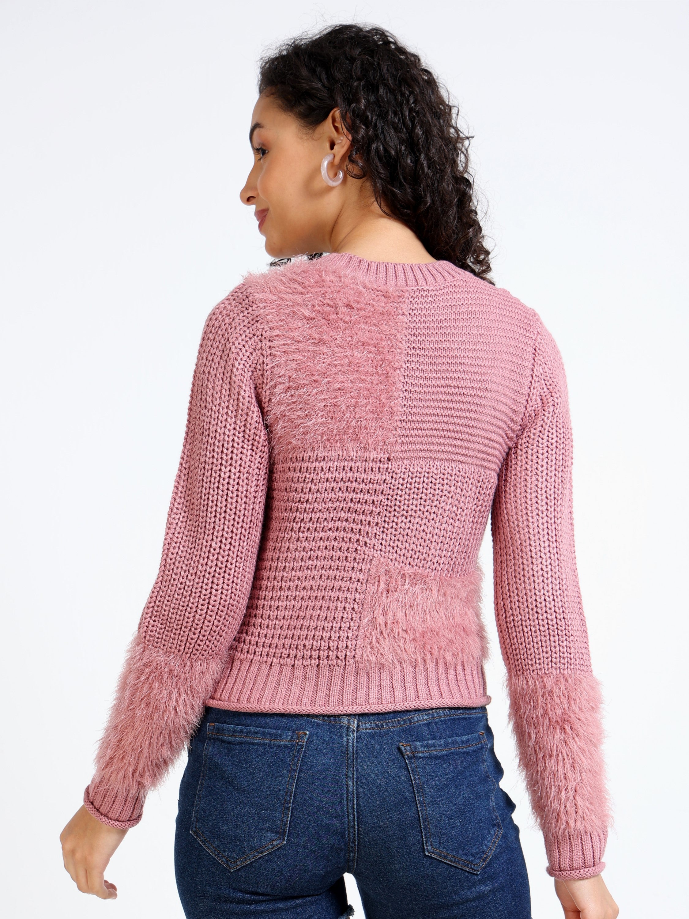 Women Pink Crew Neck Sweater