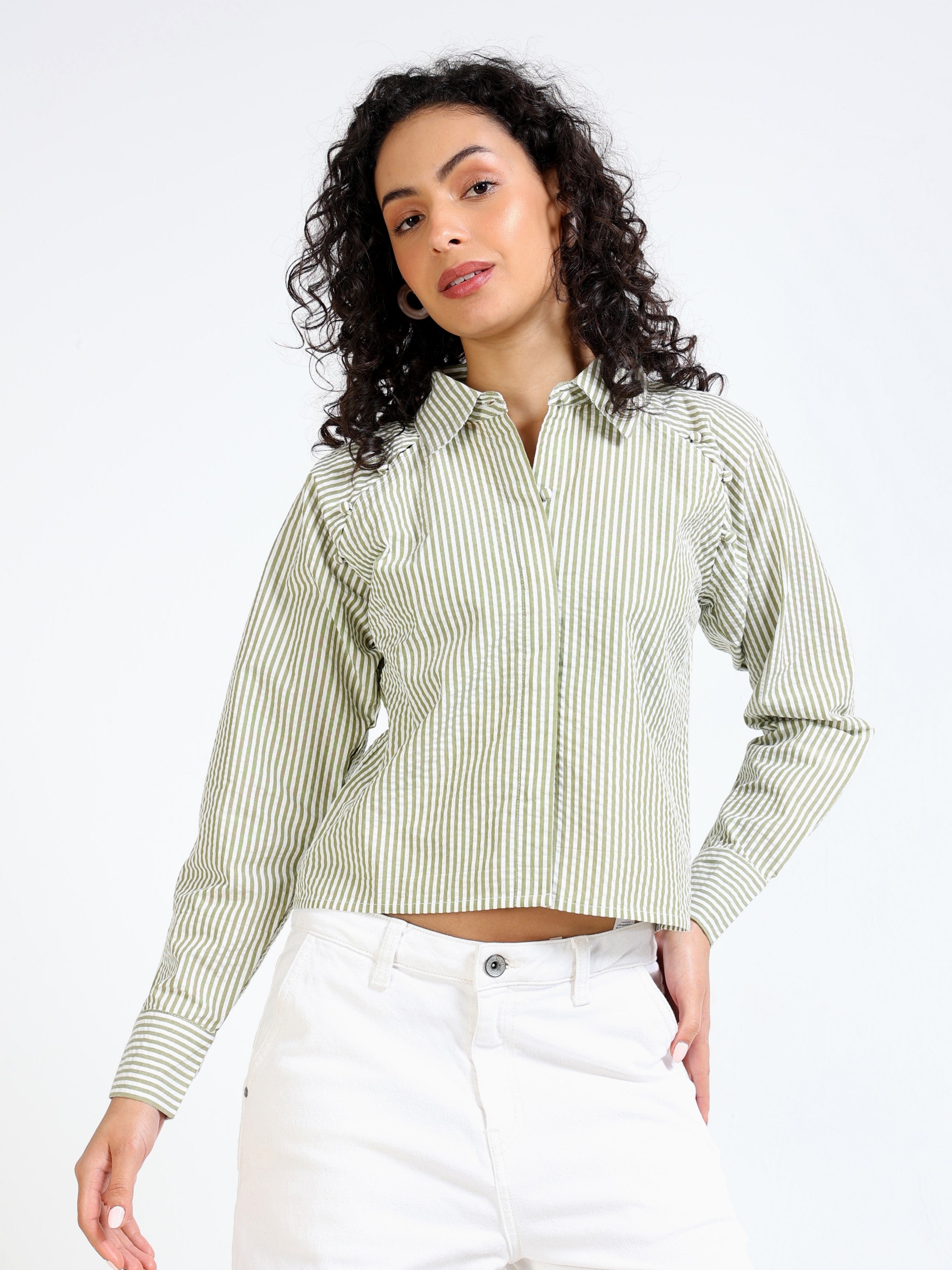 Women Green Stripe Raglan Sleeve Top