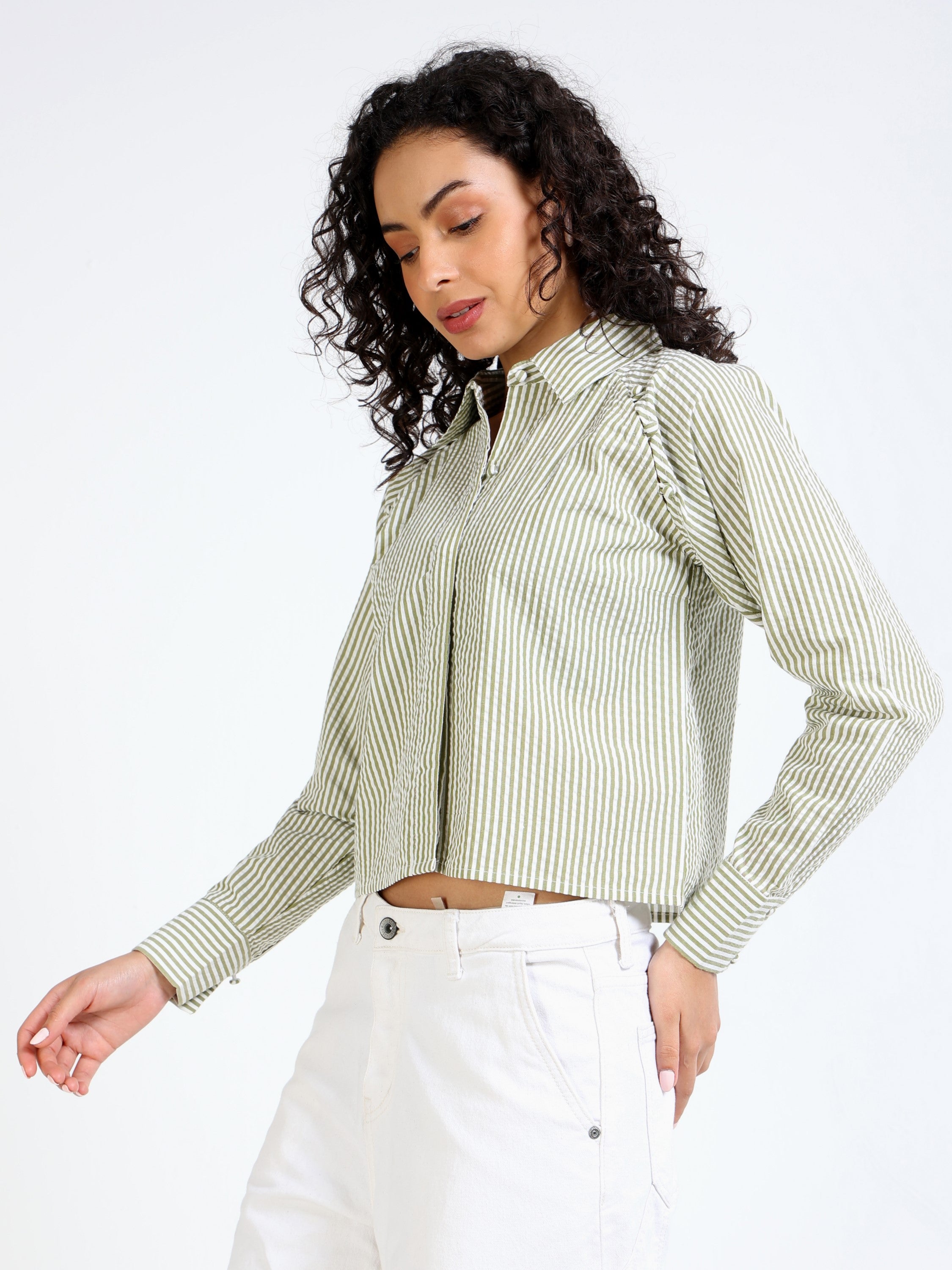 Women Green Stripe Raglan Sleeve Top