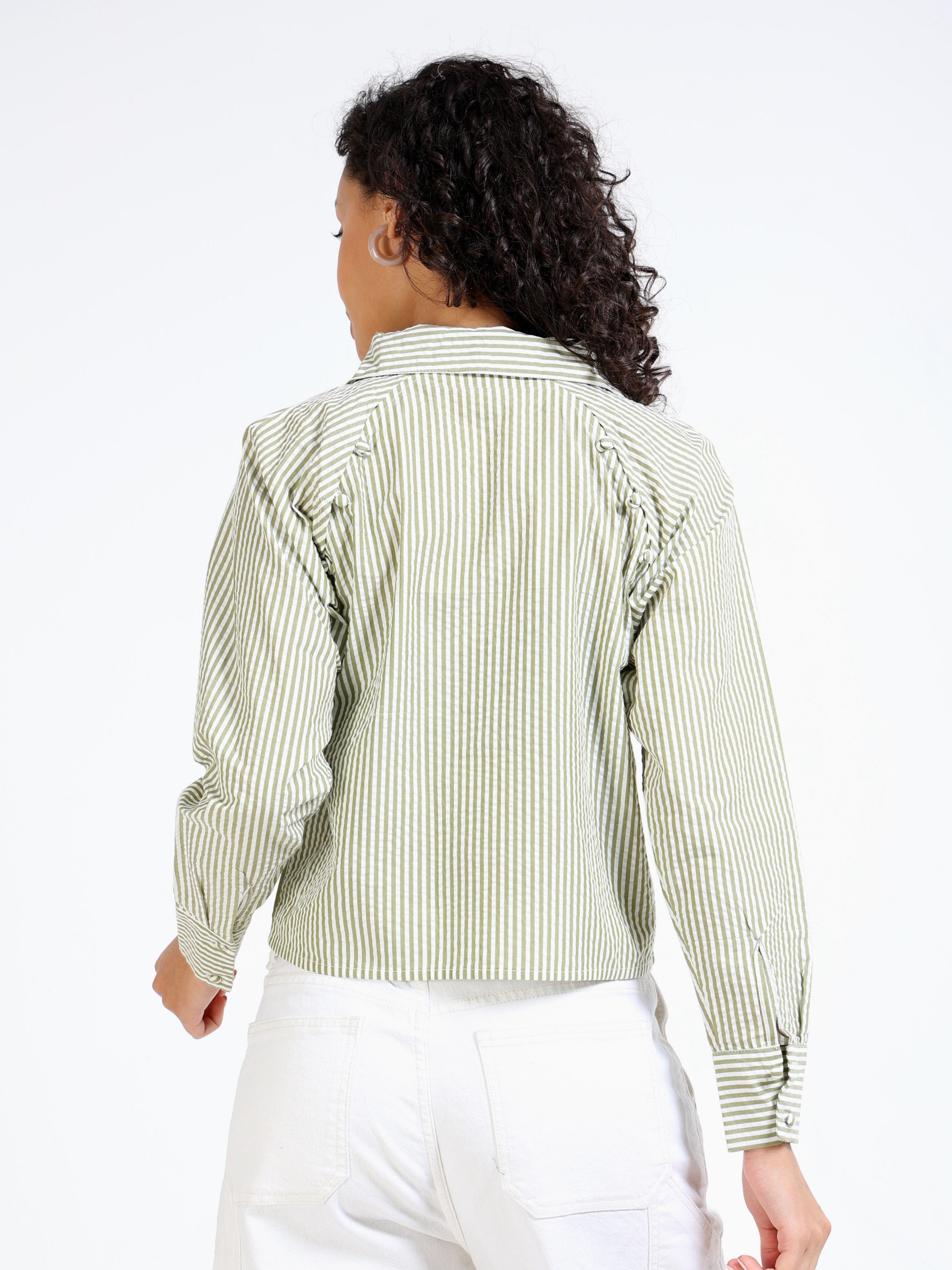 Women Green Stripe Raglan Sleeve Top