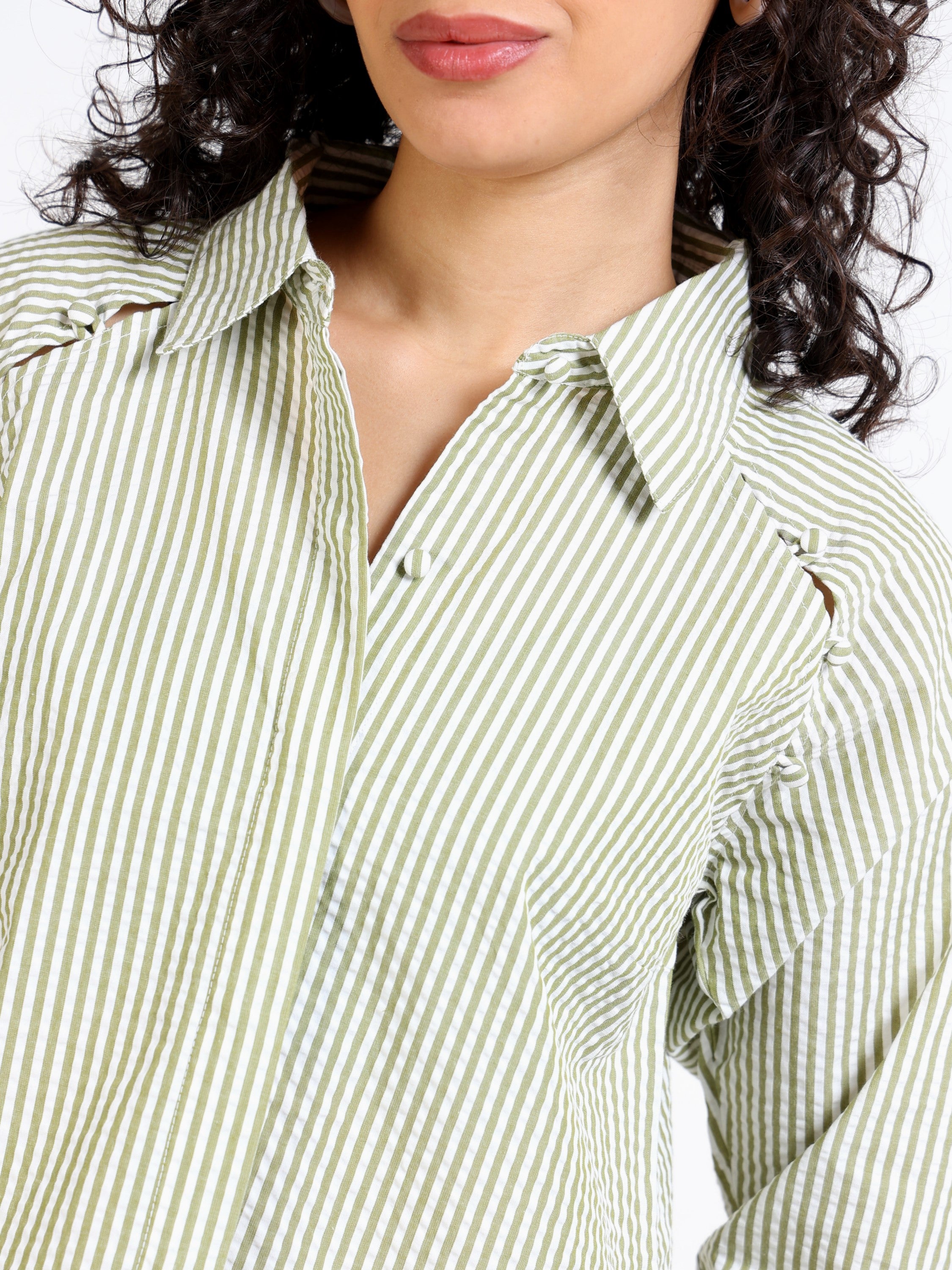 Women Green Stripe Raglan Sleeve Top