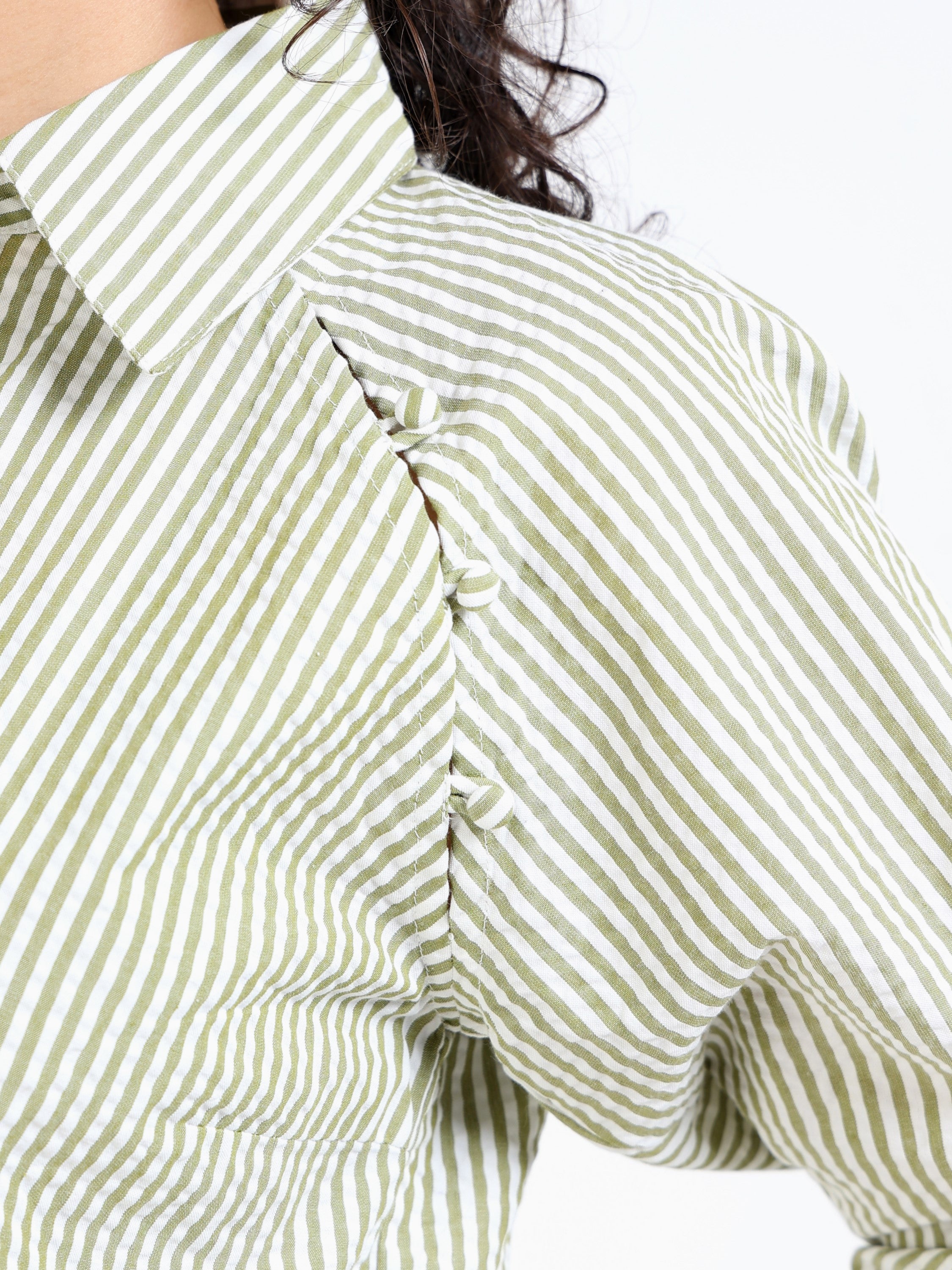 Women Green Stripe Raglan Sleeve Top