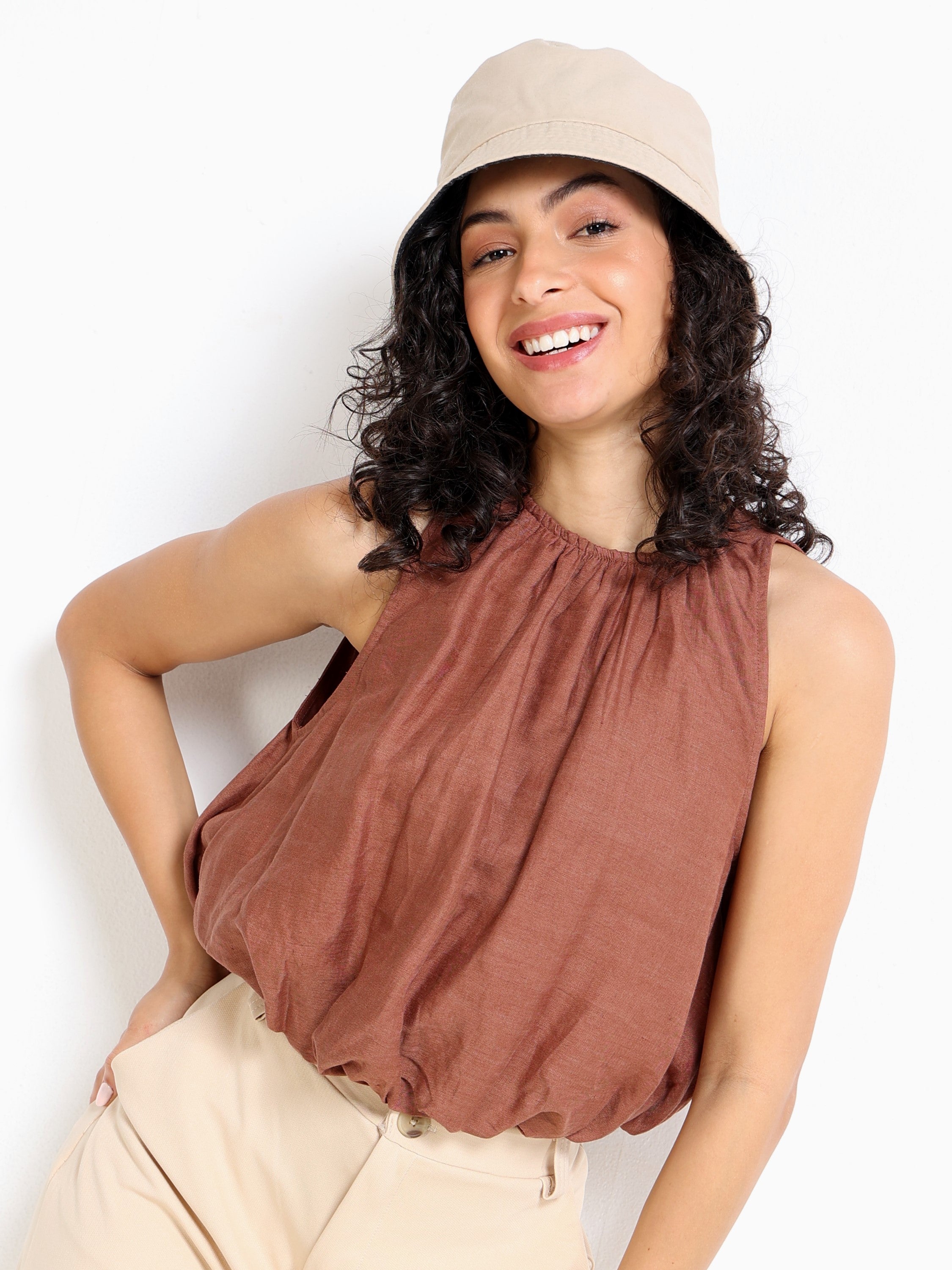 Women Brown Bubble Crop Top