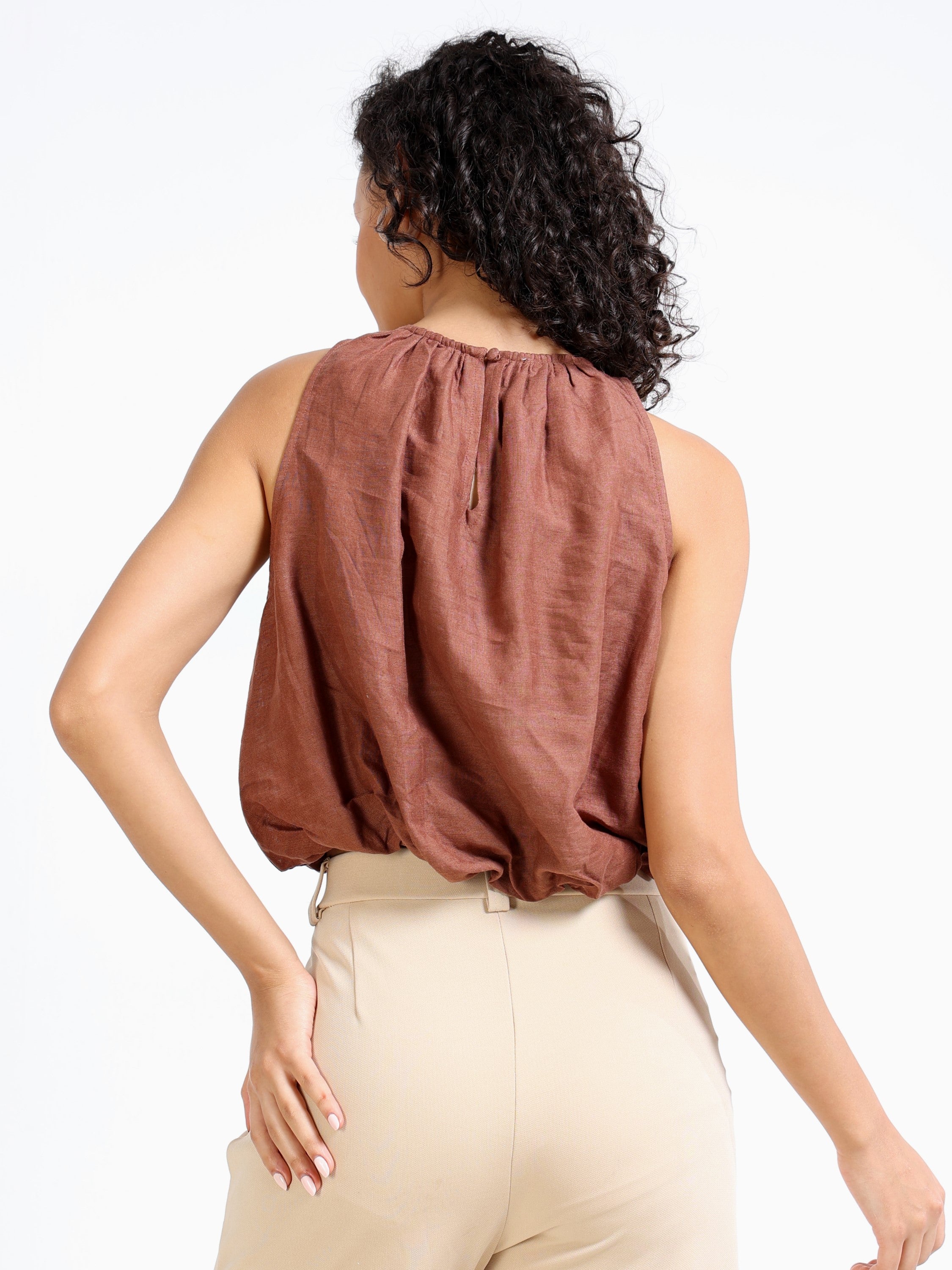 Women Brown Bubble Crop Top