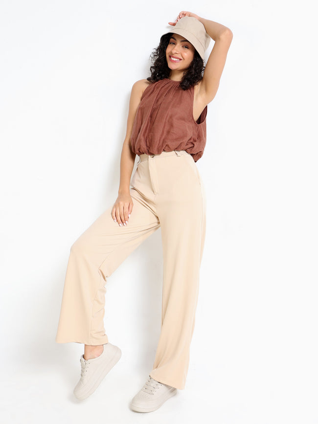 Women Brown Bubble Crop Top