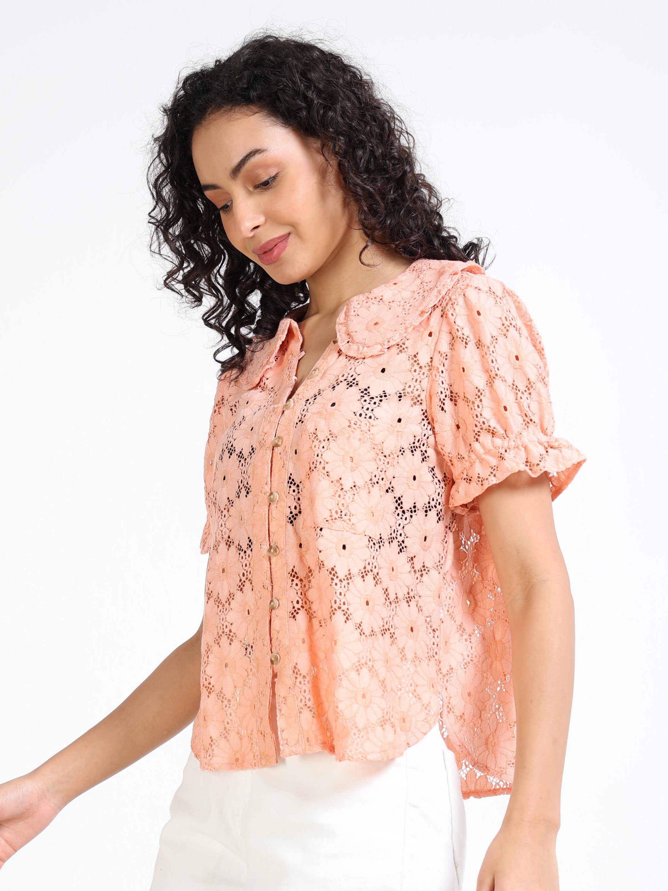 Women Orange Embroidery Shirt